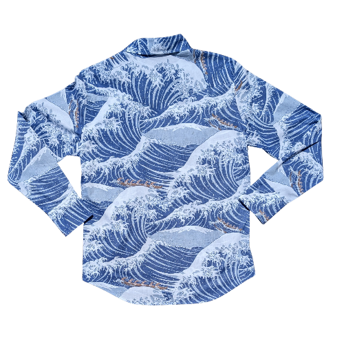 Long-sleeve shirt with wave pattern on a white background