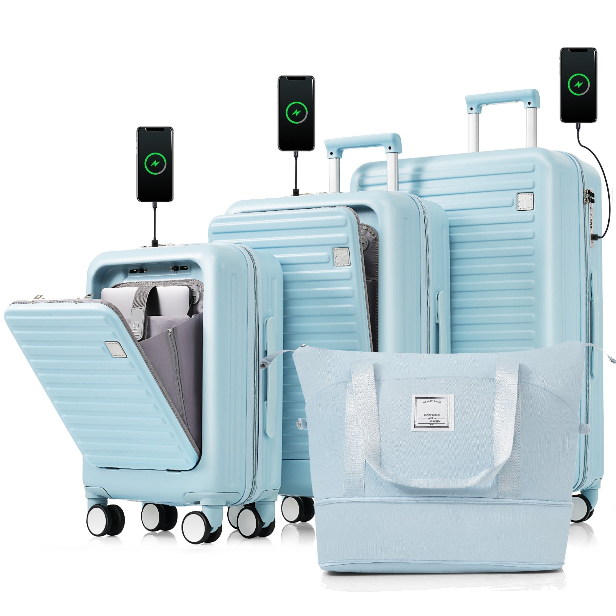 Luggage Set of 4, 20, 24, 28inch with USB Port, 20, 24inch with front