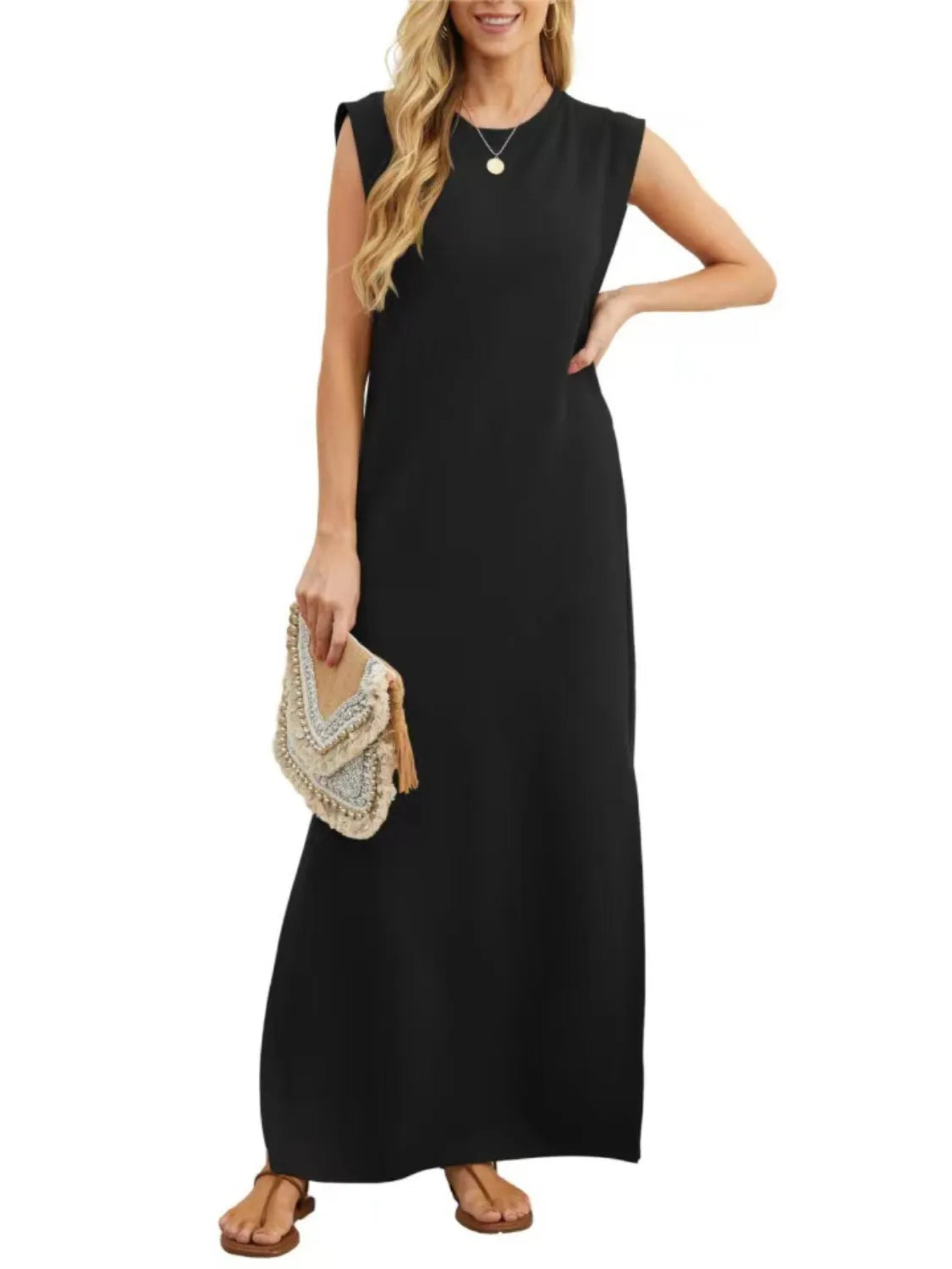 Full Size Slit Round Neck Sleeveless Maxi Tank Dress