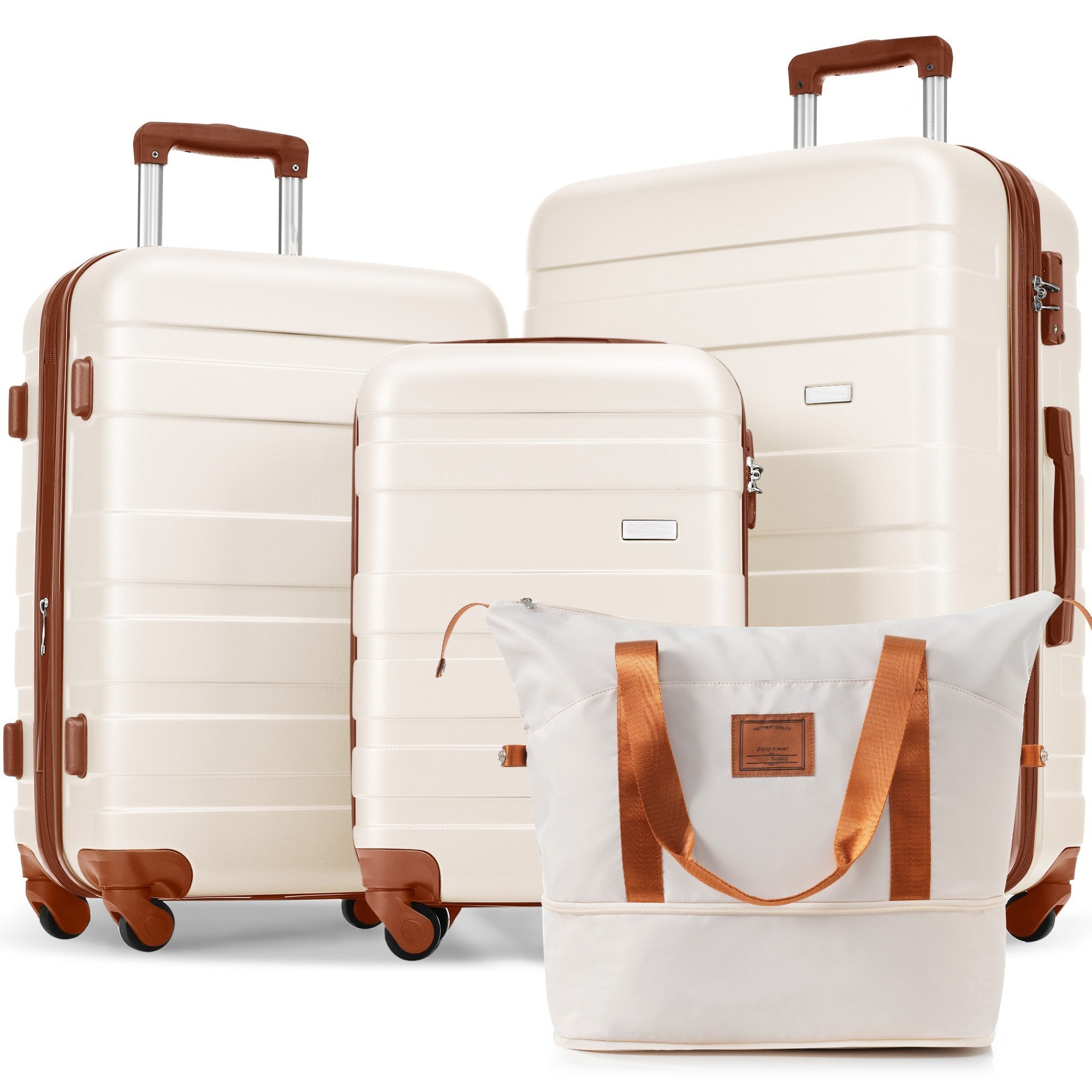  Ivory Expandable ABS Durable Suitcase with Travel Bag