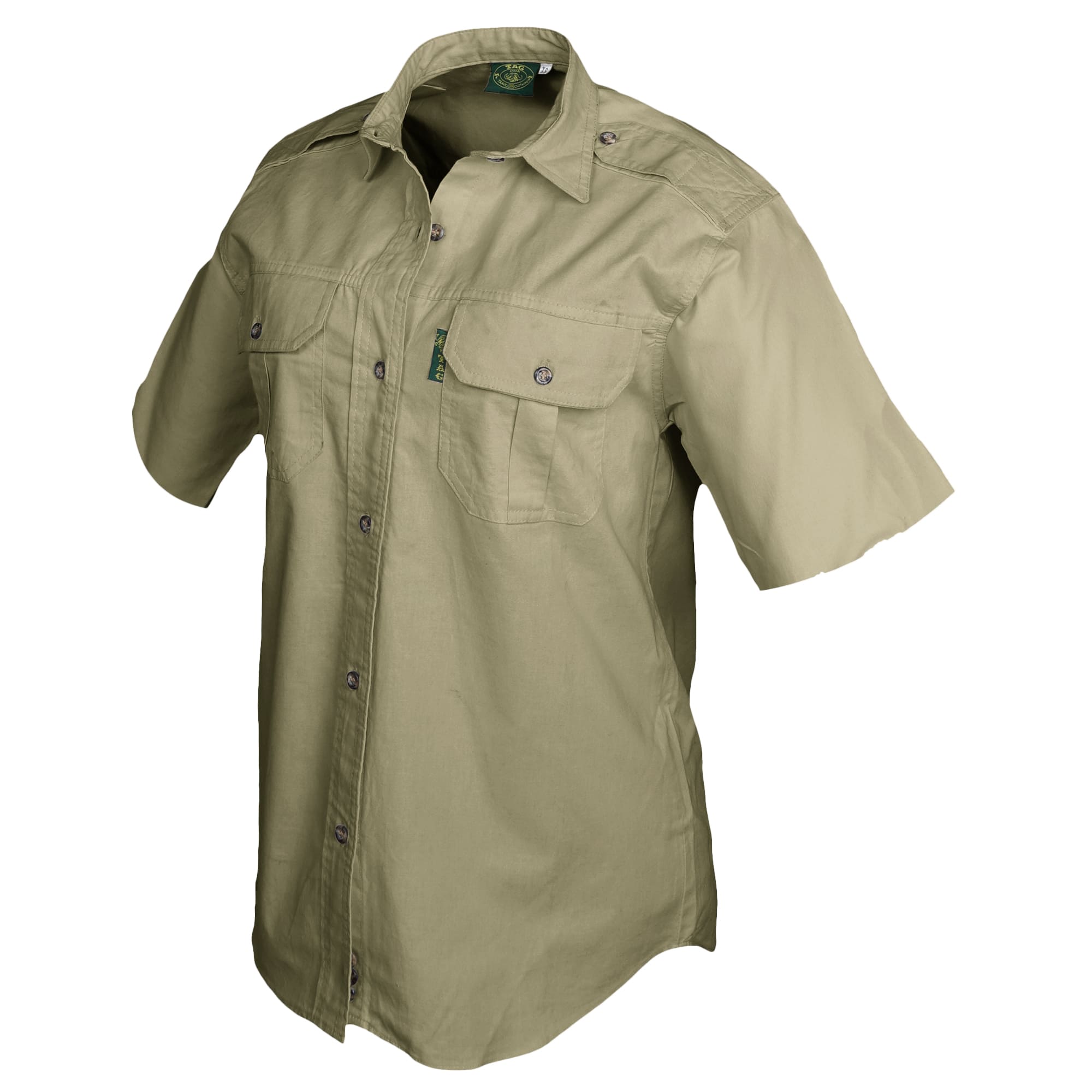 Khaki short-sleeve shirt on a white background