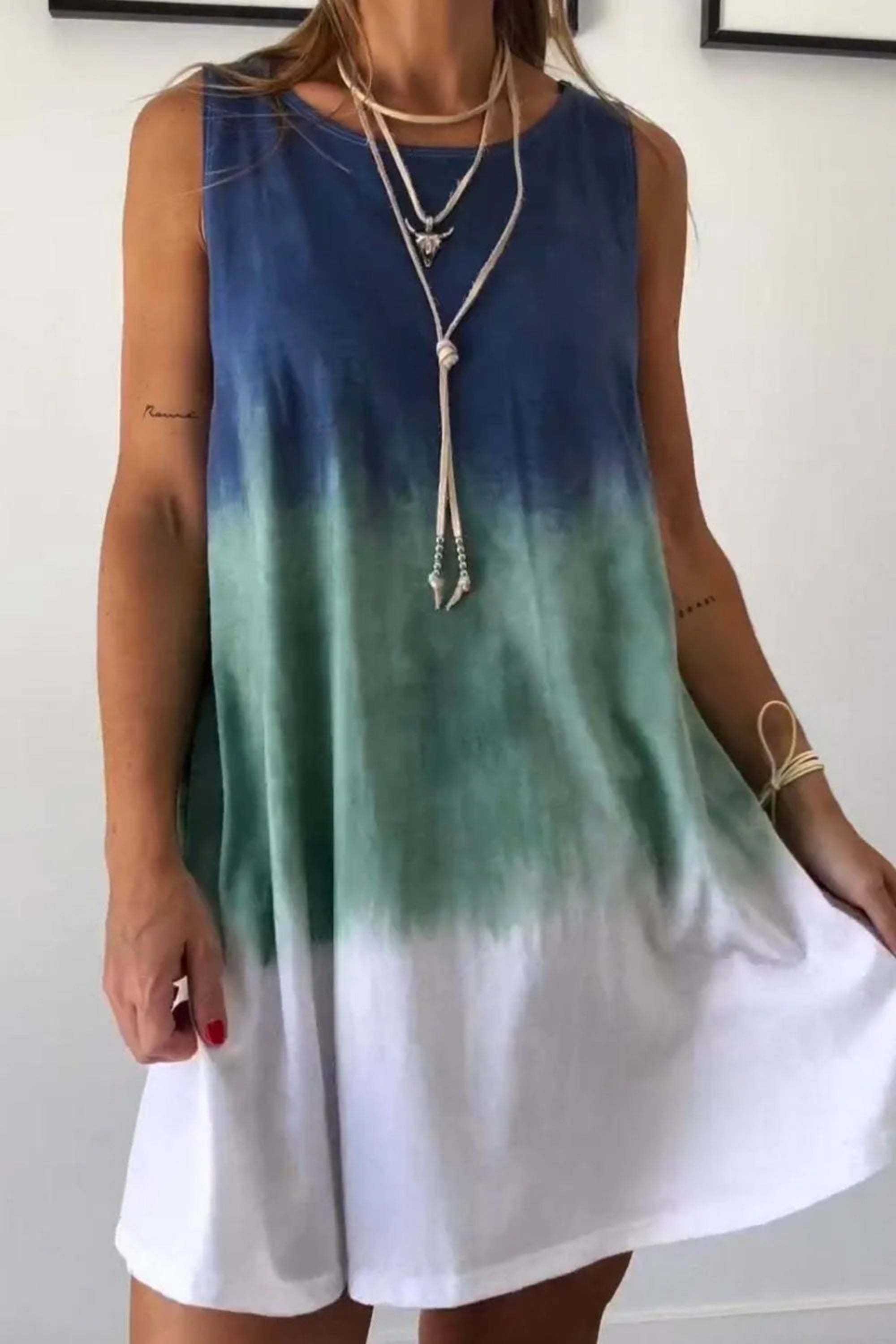 Full Size Tie-Dye Sleeveless Mini Tank Dress
