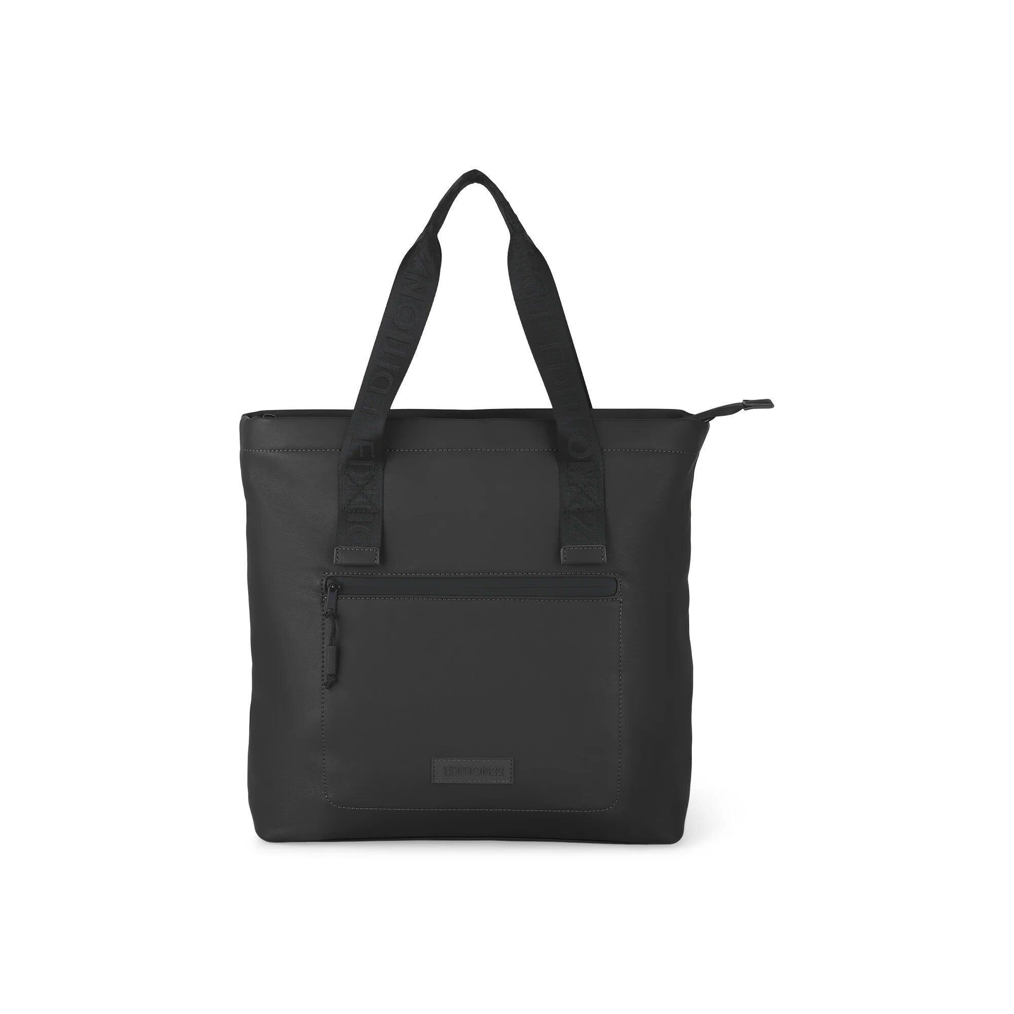 Black tote bag on a white background