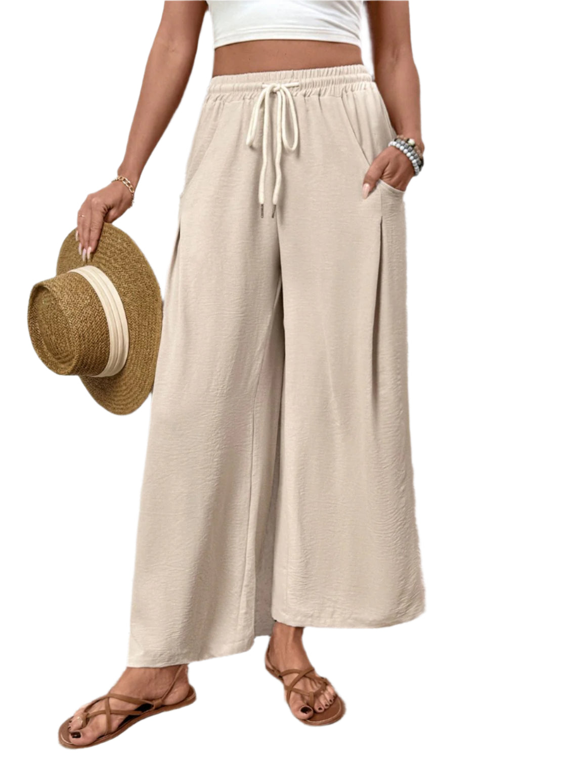 Perfee Drawstring Wide Leg Pants