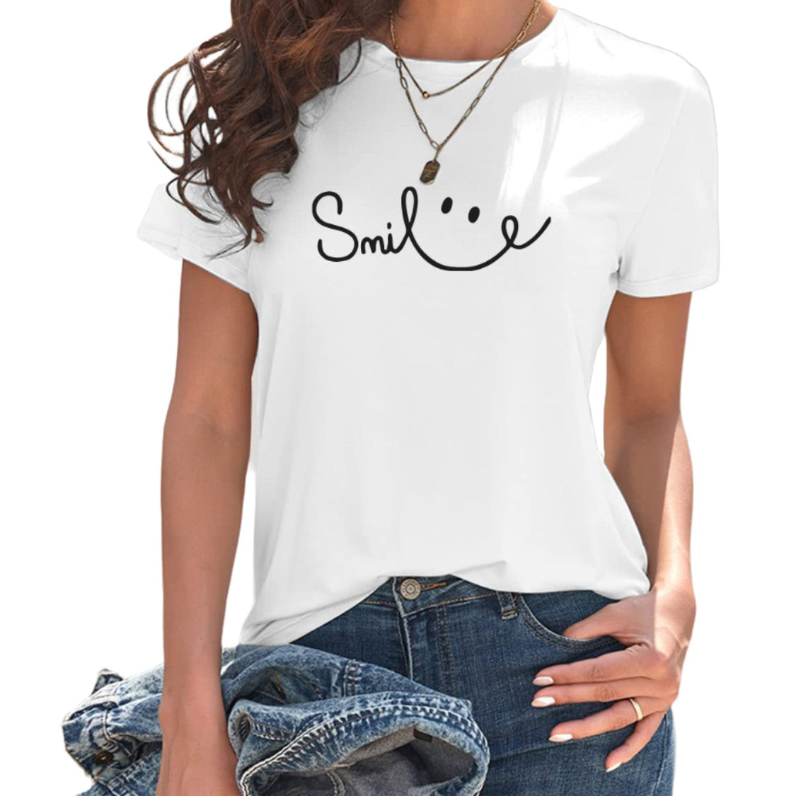 Smile Round Neck Short Sleeve T-Shirt