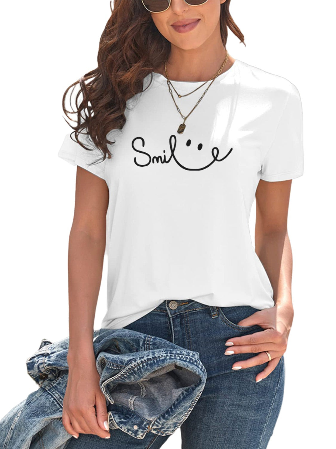 Smile Round Neck Short Sleeve T-Shirt