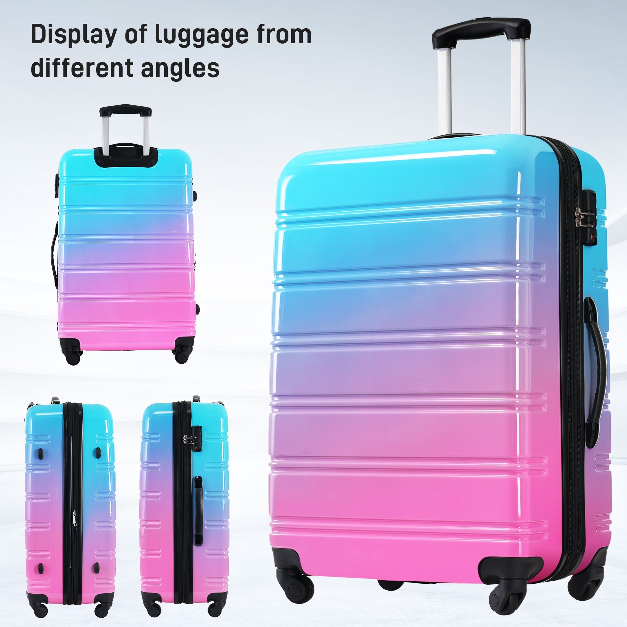 Blue and Pink Three Piece Hardshell Luggage Set