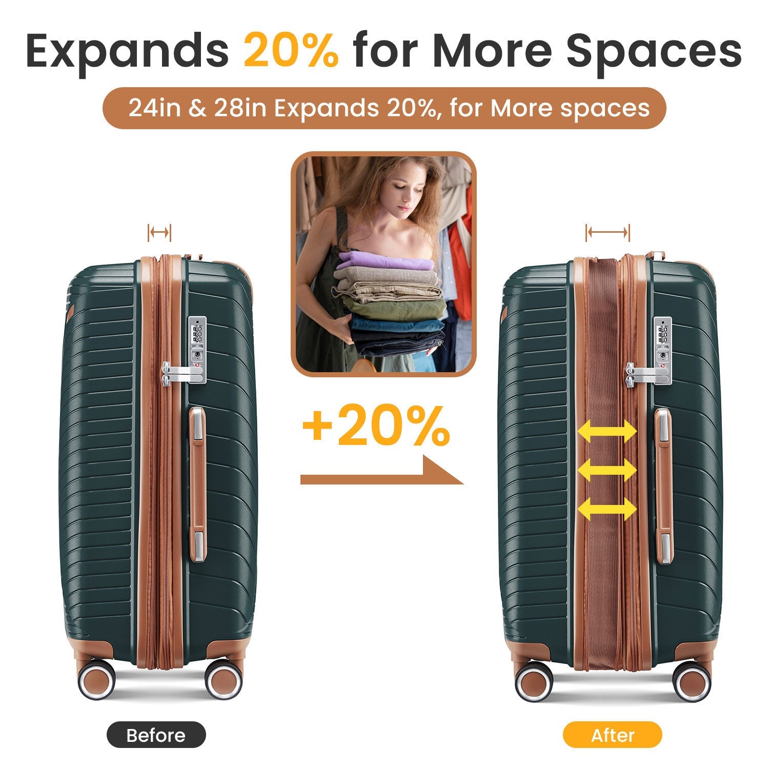 Luggage Sets 4 Piece(14/20/24/28), Expandable Lightweight Suitcase