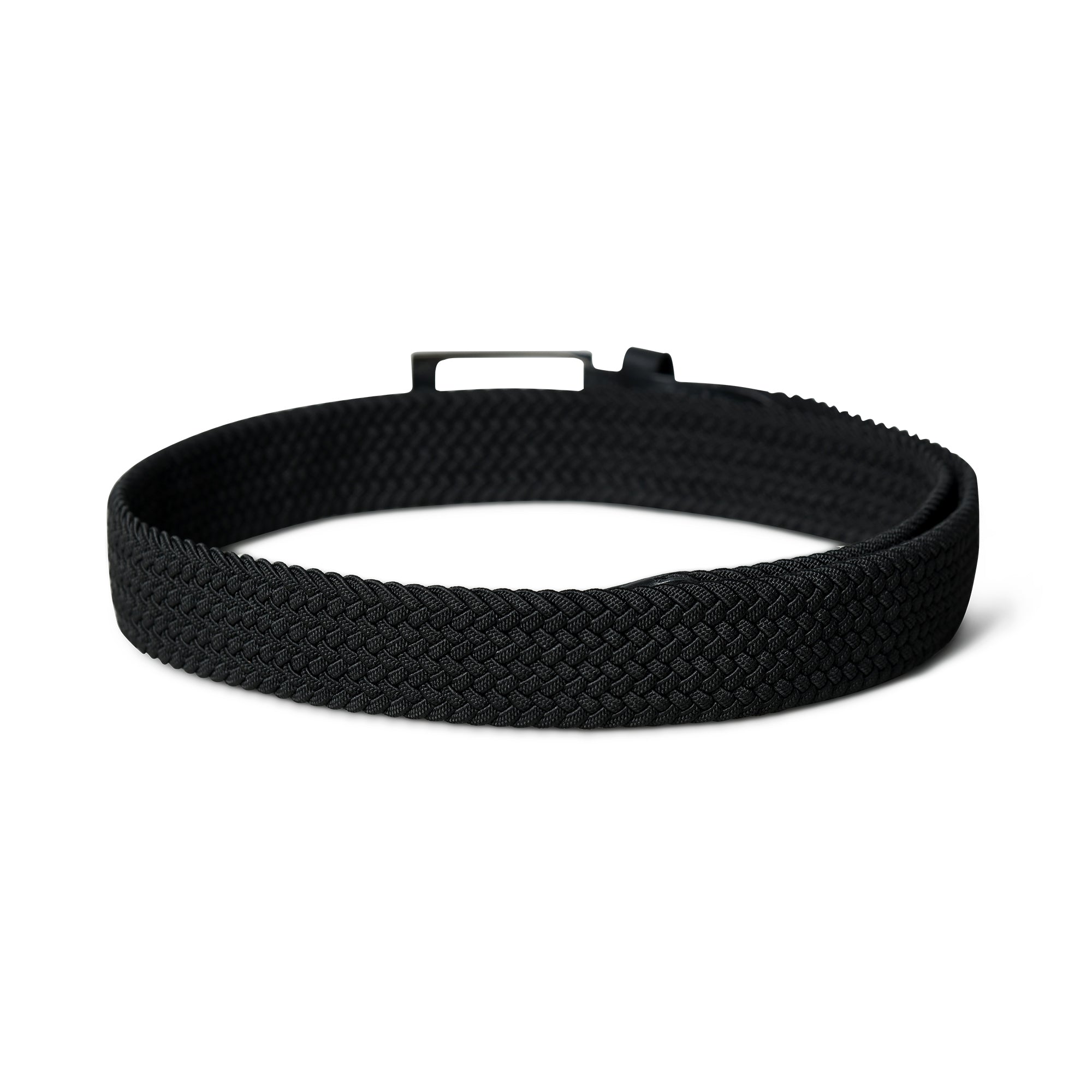 Black braided belt on a white background
