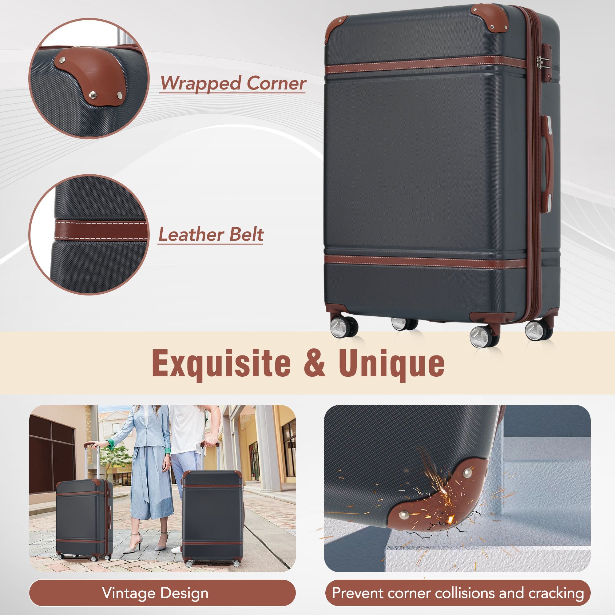 Black and Brown Hardshell Luggage Set and Cosmetic Case