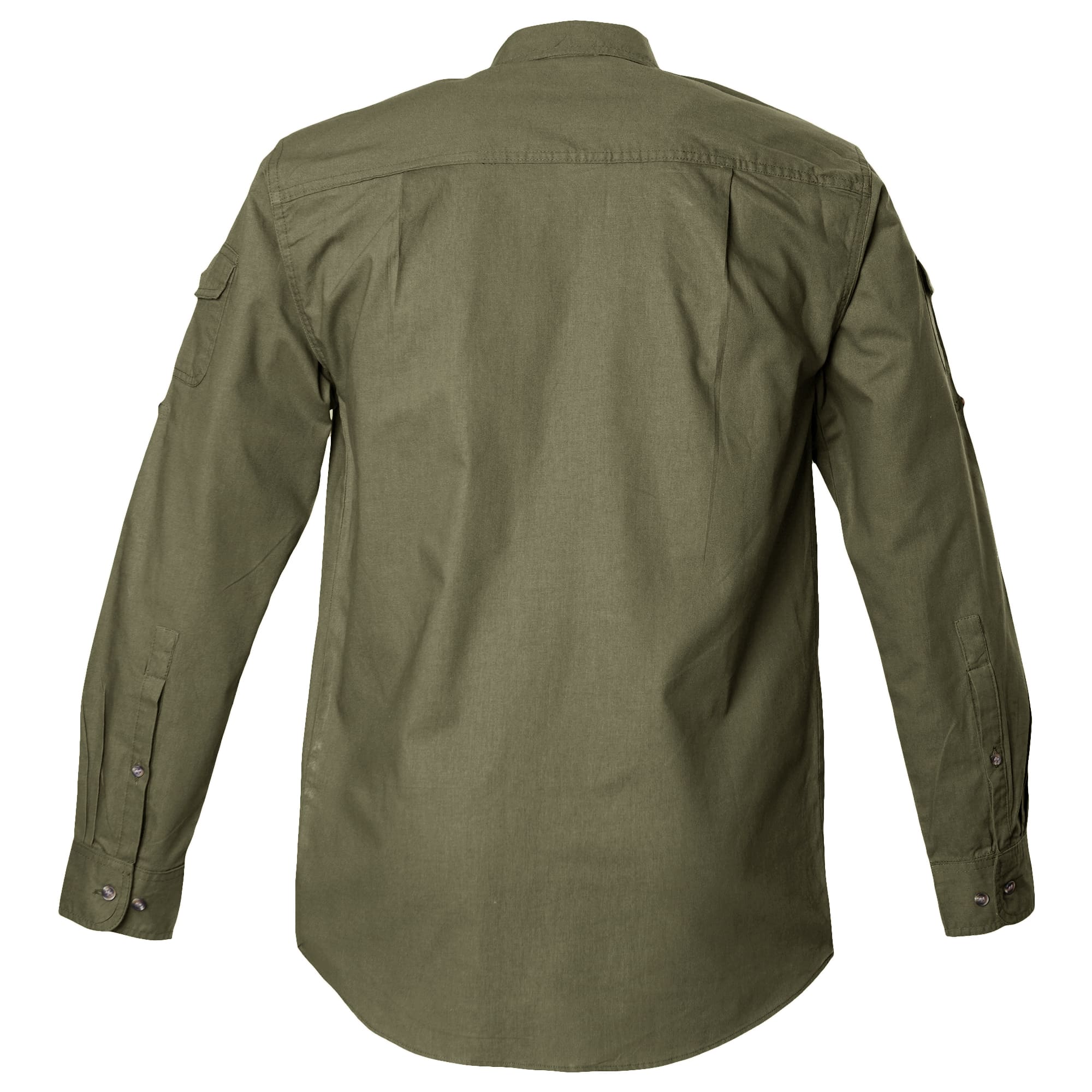 Green military-style shirt on a white background