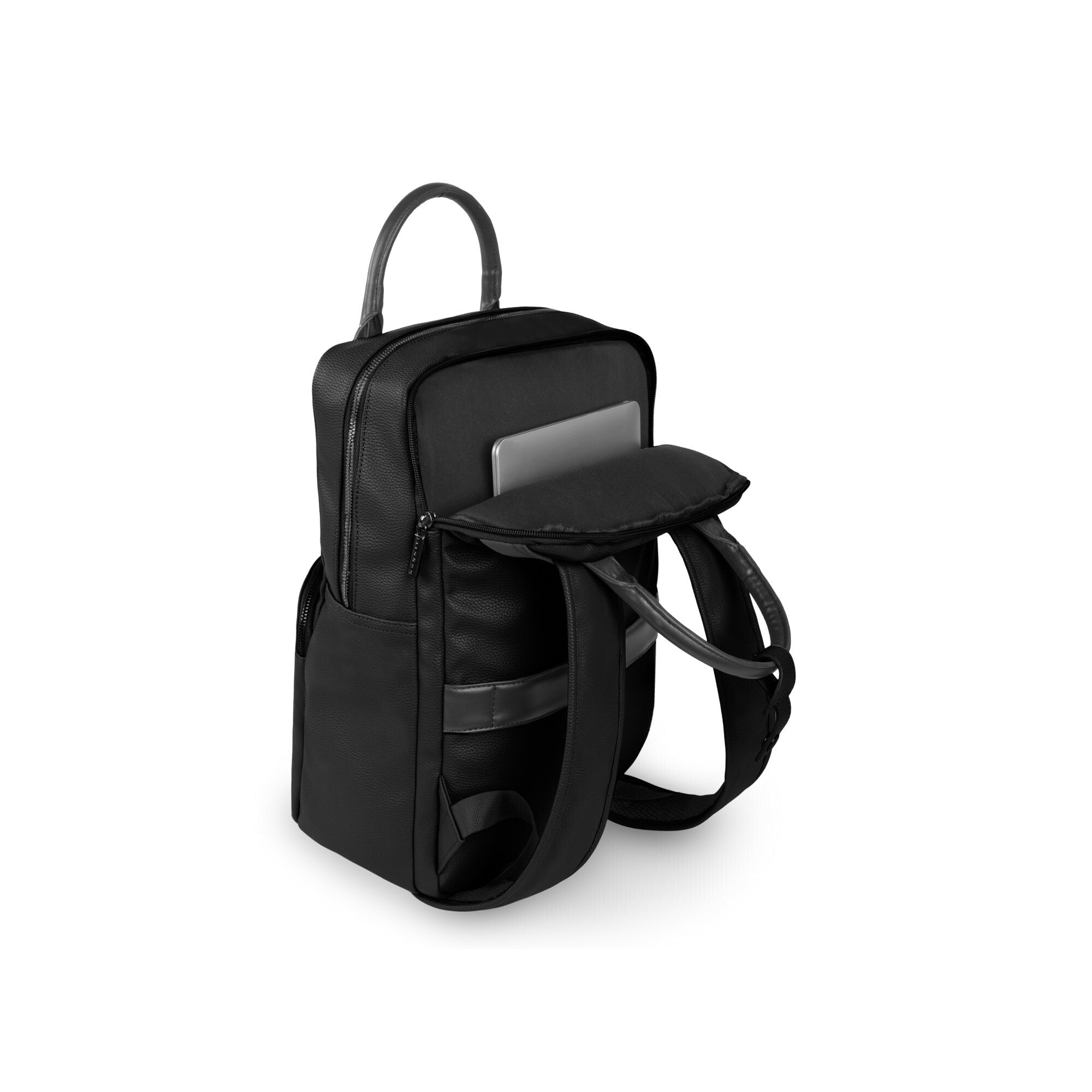 Black backpack on a white background