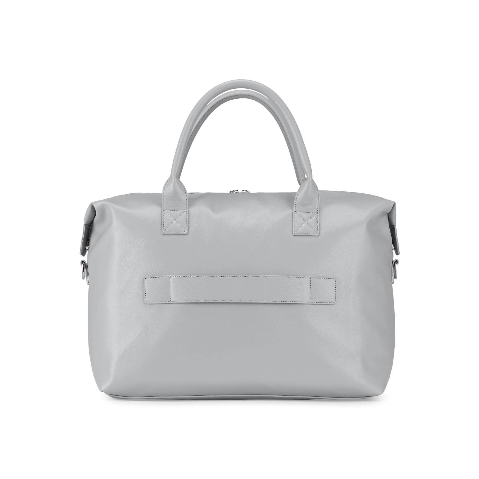 Light gray handbag with a handle on a white background
