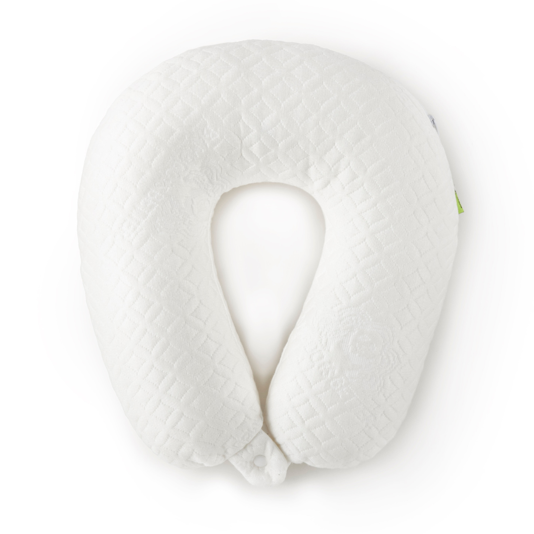White neck pillow with textured surface on a white background