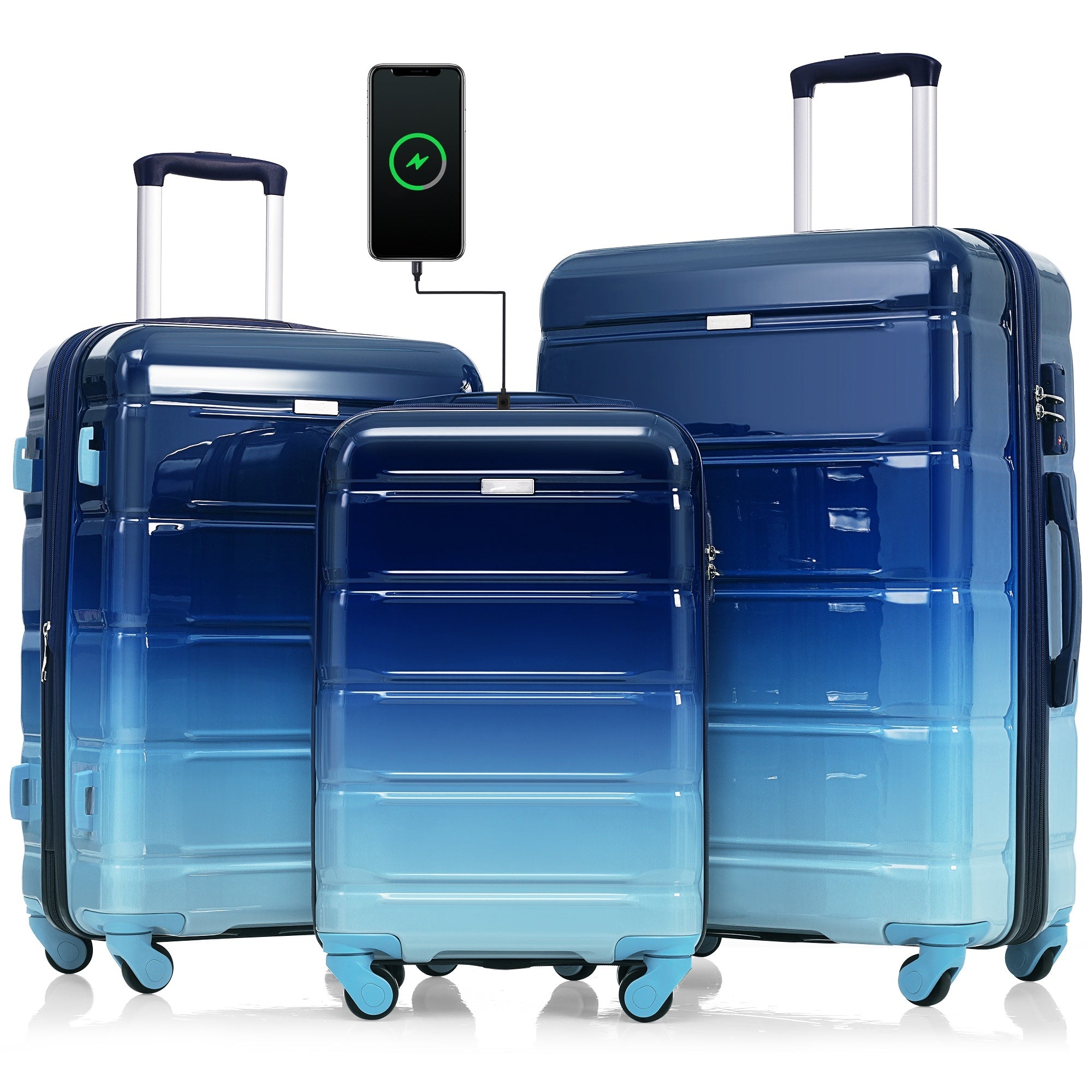 Luggage Set of 3, 20-inch with USB Port, Airline Certified Carry-on