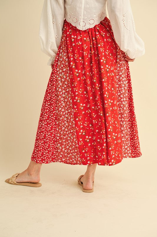 Aemi and Co Floral Elastic Waist Maxi Skirt