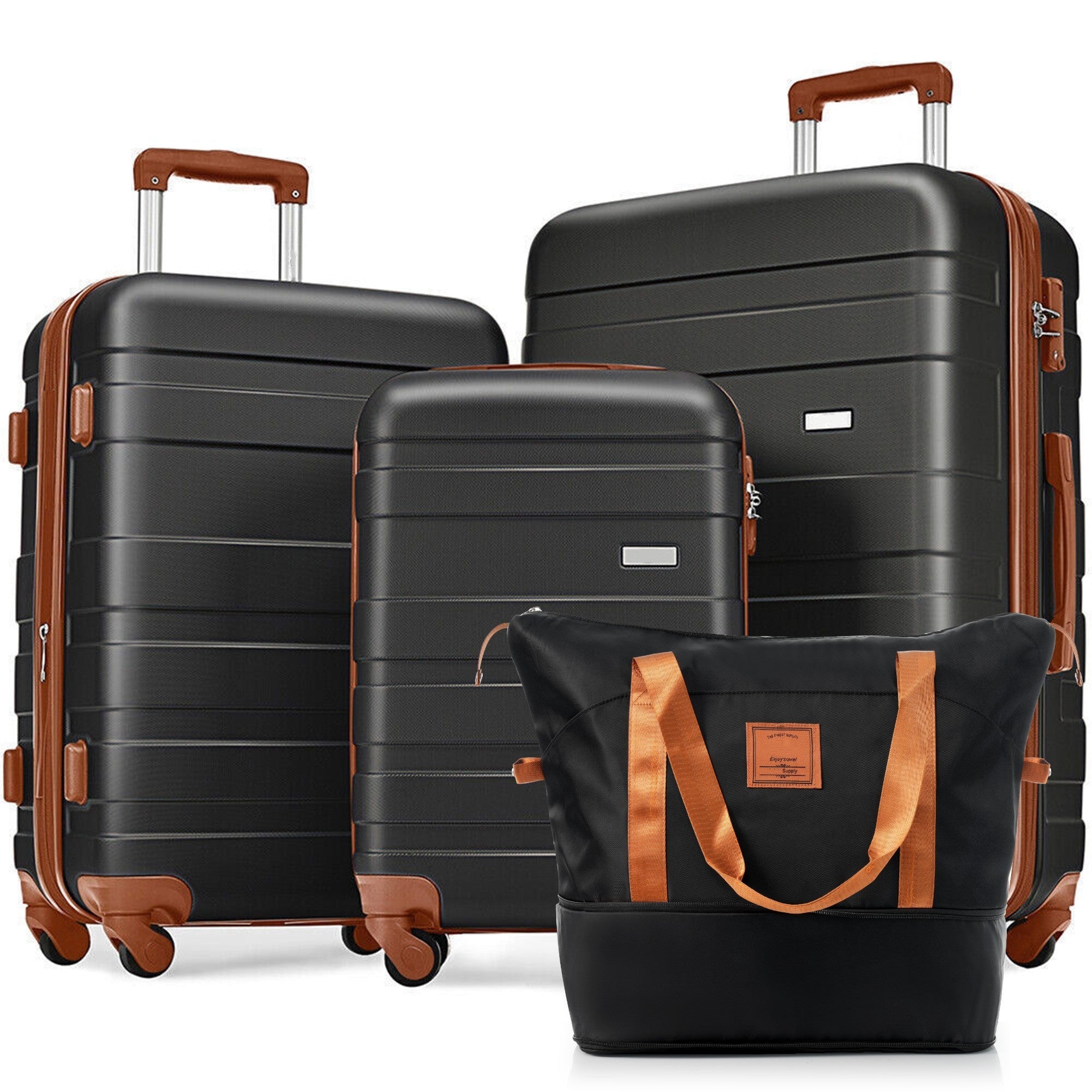 Black and Brown Expandable ABS Durable Suitcase with Travel Bag
