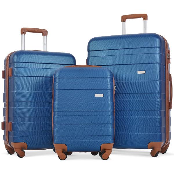 Blue Expandable ABS Hardshell Three Piece Luggage Set