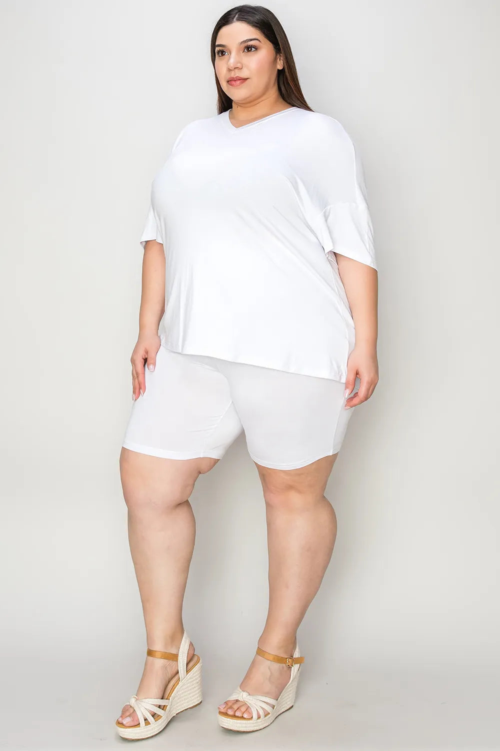 Basic Bae Bamboo Full Size V-Neck Drop Shoulder T-Shirt and Shorts Set