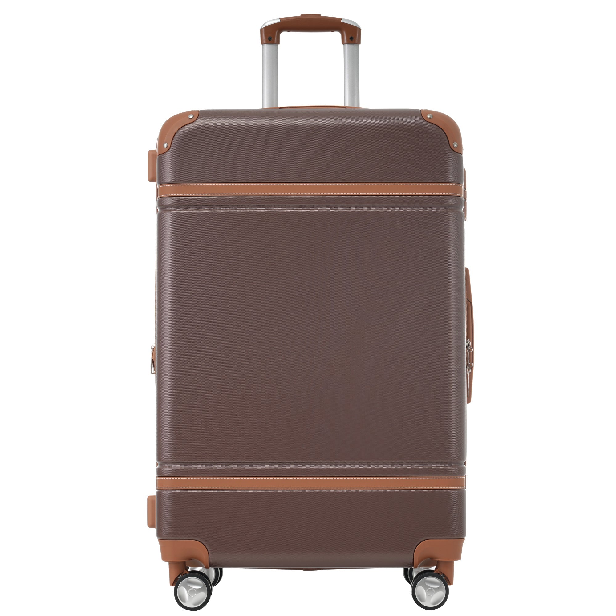 Brown Hardshell Luggage Set and Cosmetic Case Spinner Suitcase with TSA Lock 