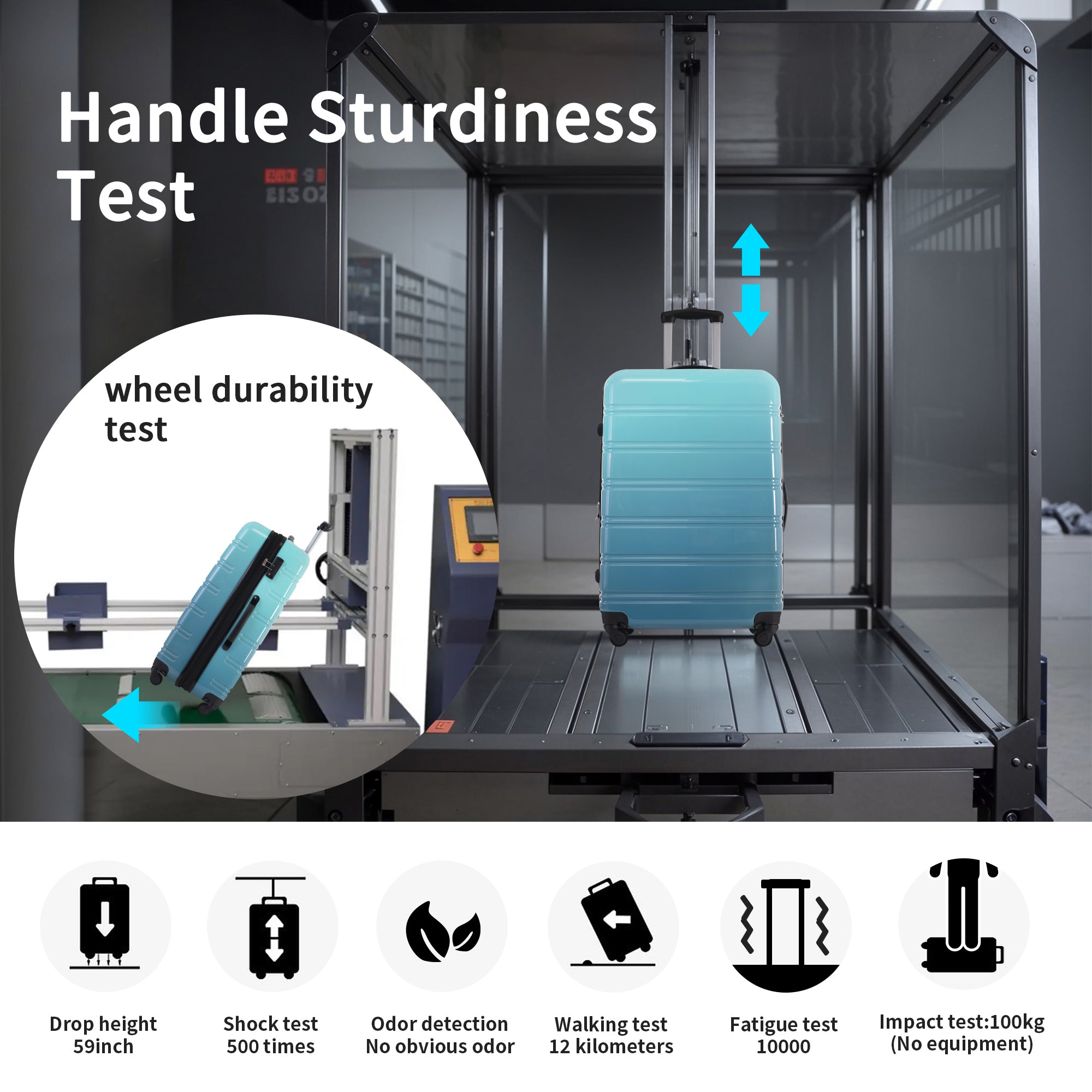 Three Piece Blue Gradient Color Expandable Suitcase with Spinner Wheels and TSA Lock