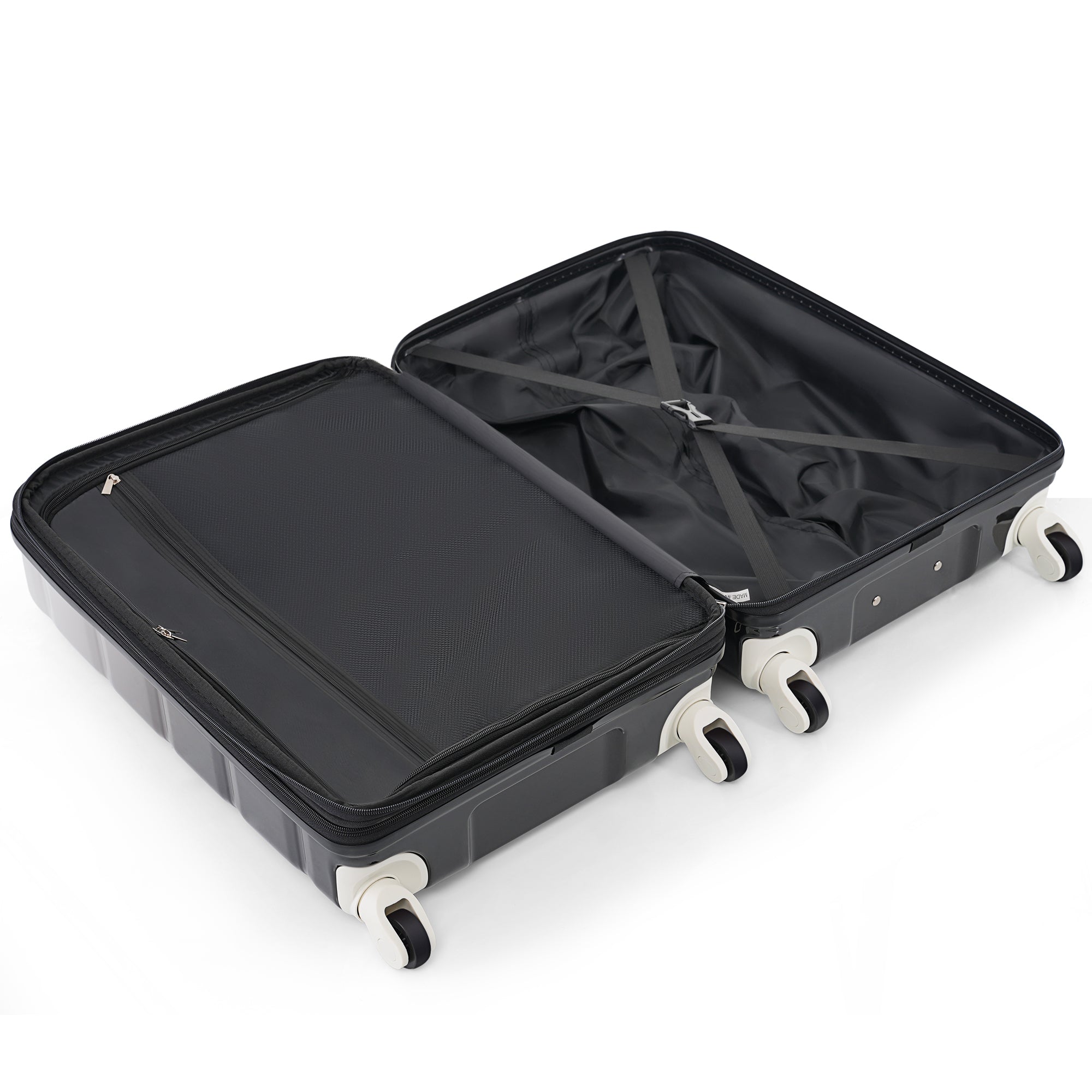 Black Airline Certified Carry-on Luggage with Cup Holder with Hard Shell Luggage with Spinner