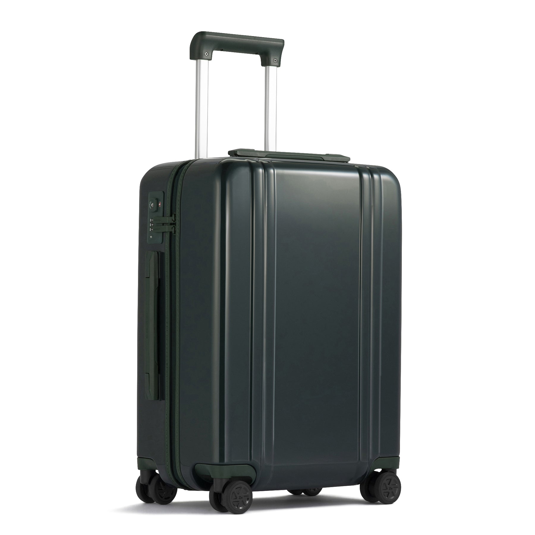 Black suitcase with wheels on a white background