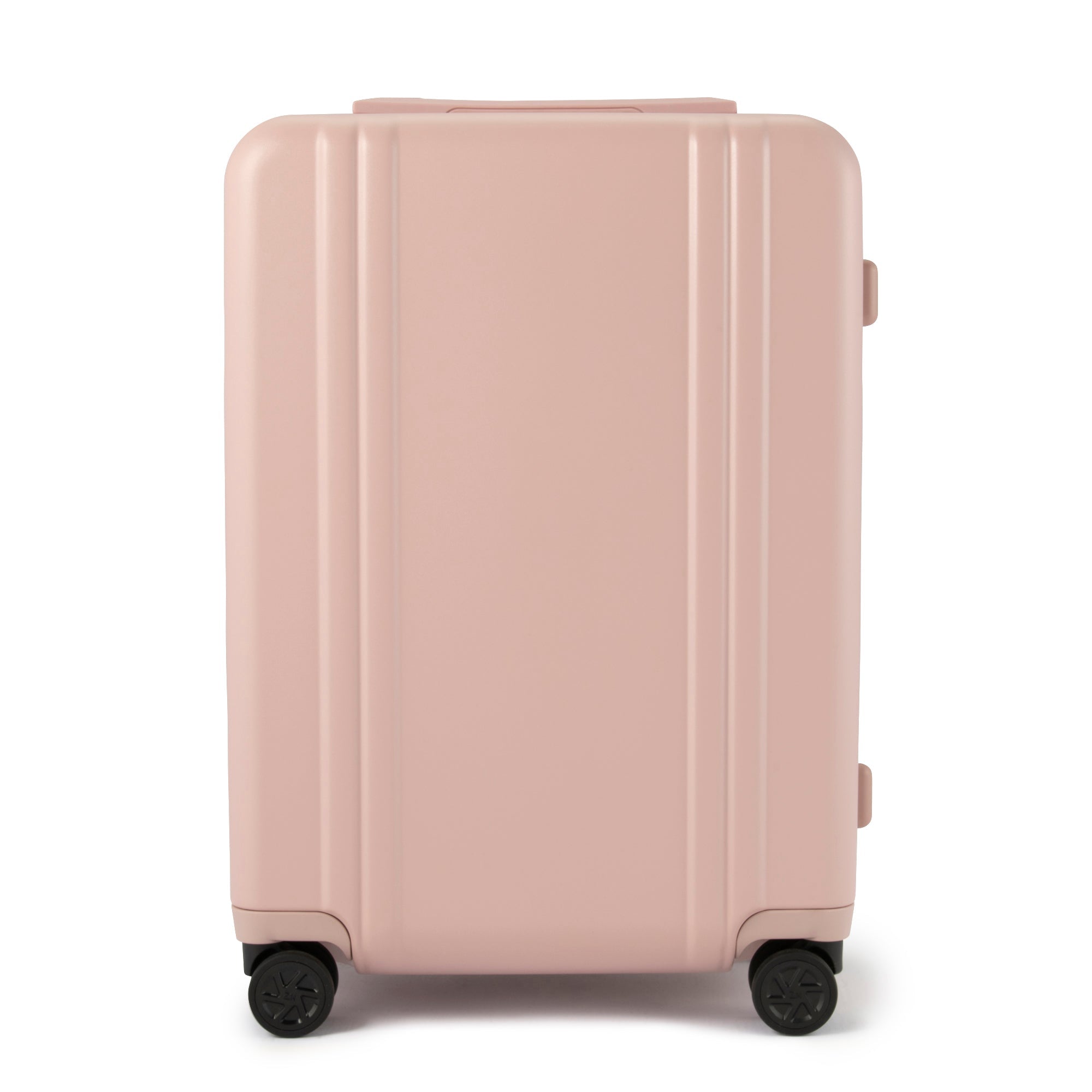 Pink suitcase on a white background