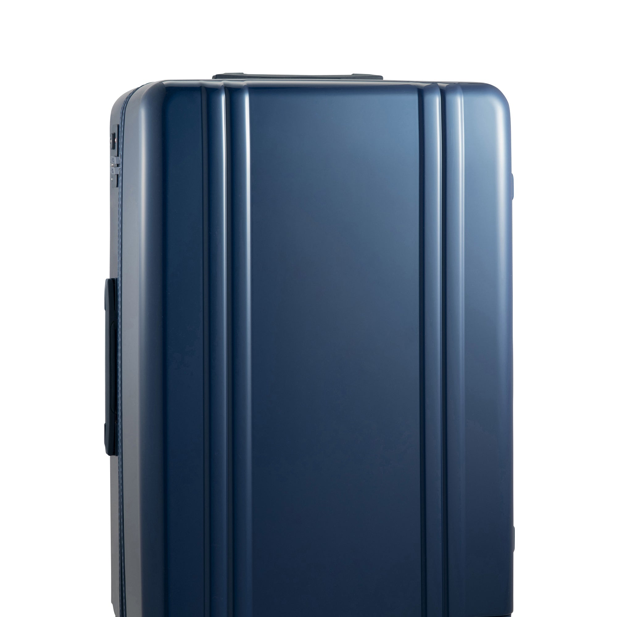 Blue suitcase with a white background