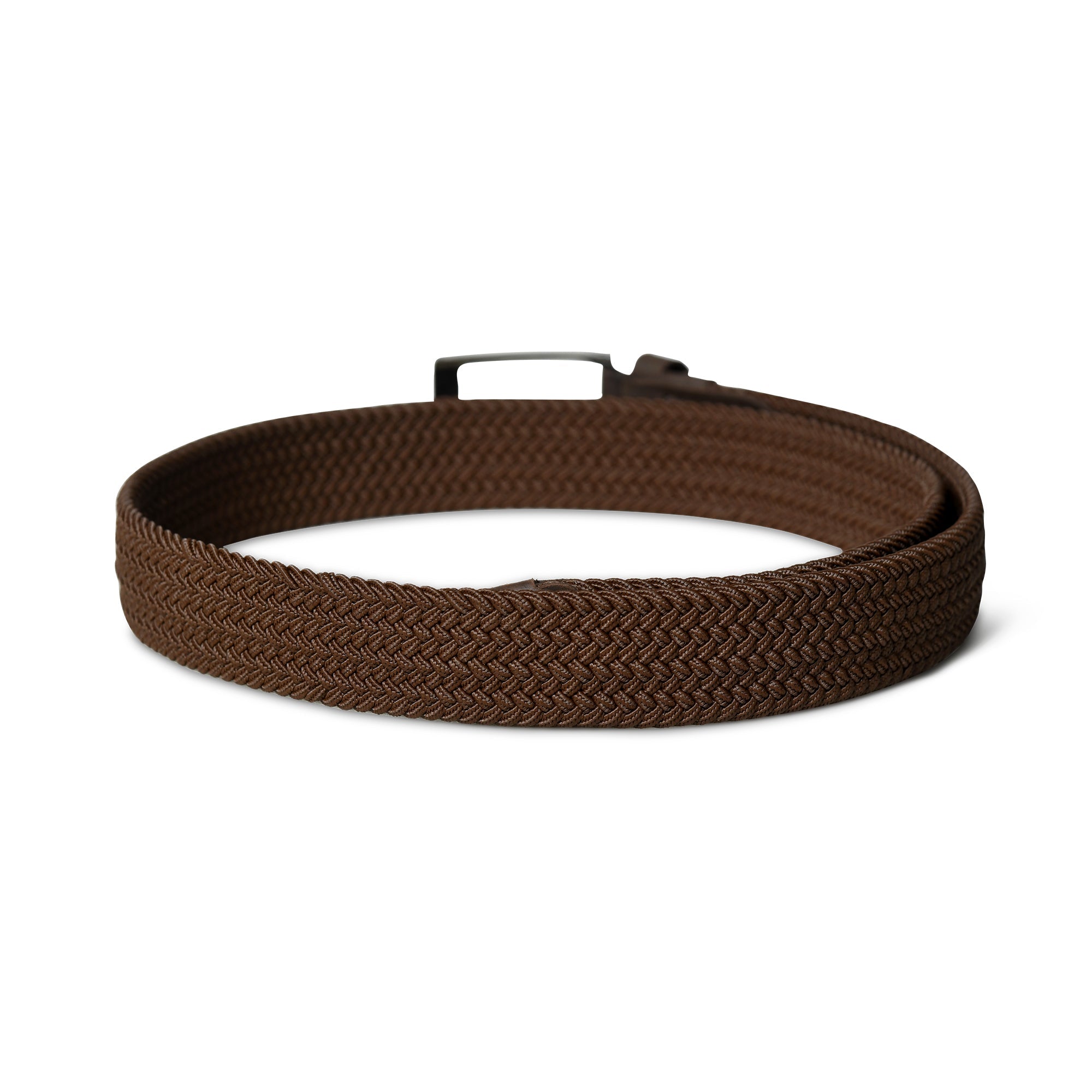 Brown braided belt on a white background