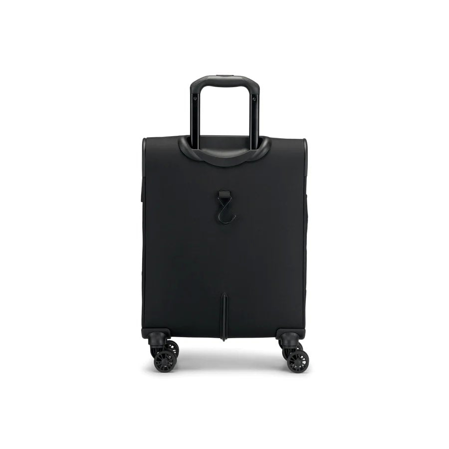 Black suitcase with wheels on a white background