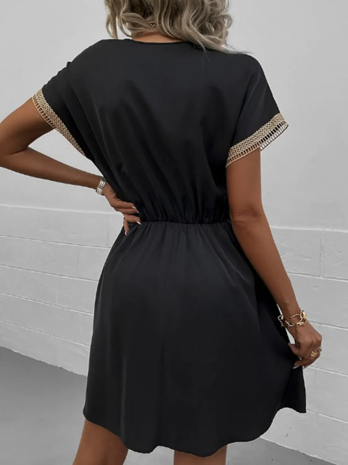 Full Size Tassel V-Neck Short Sleeve Dress