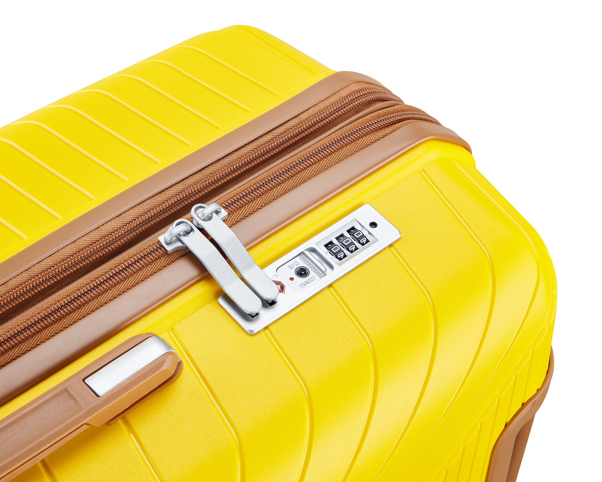 Four Piece Yellow Expandable Lightweight Suitcase with Four Double 360 Degrees Mute Spinner Wheels