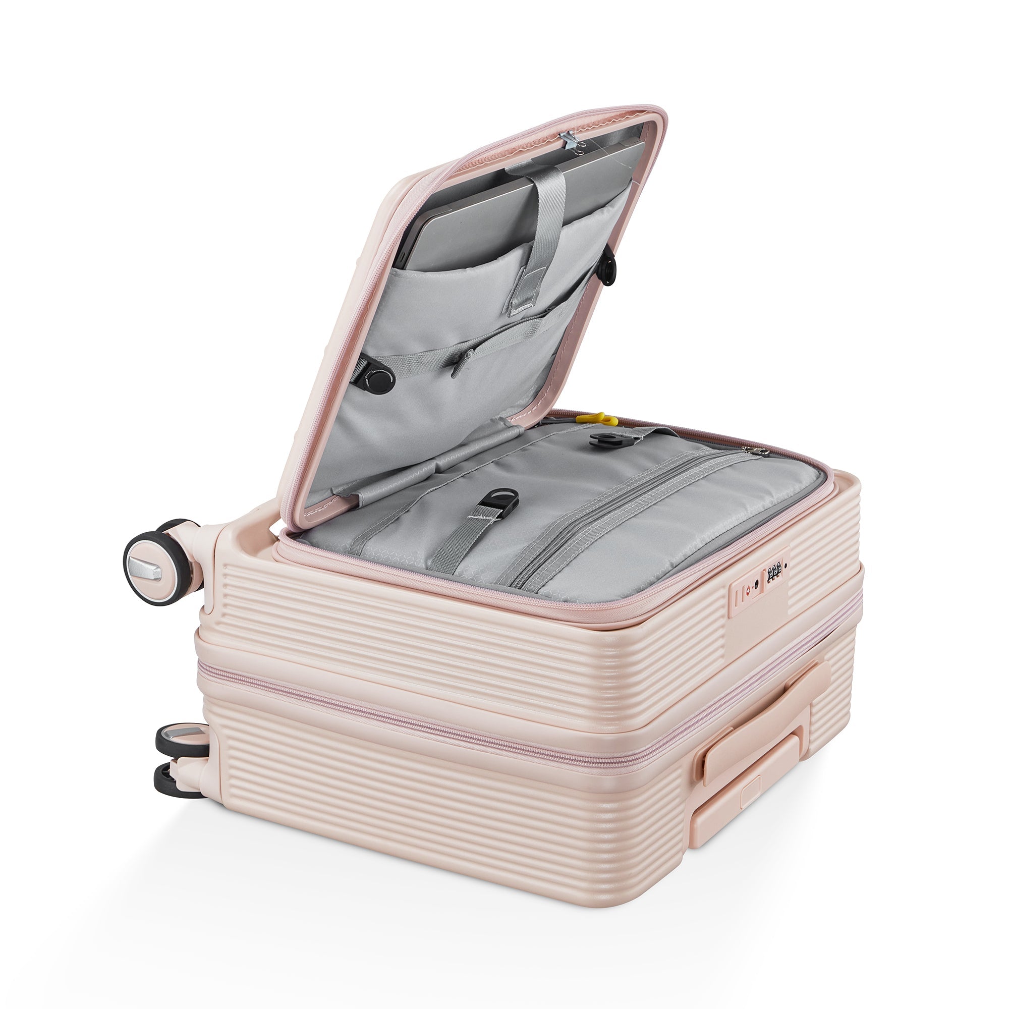 Pink Carry On Luggage with Front Open Door and Laptop Interlayer