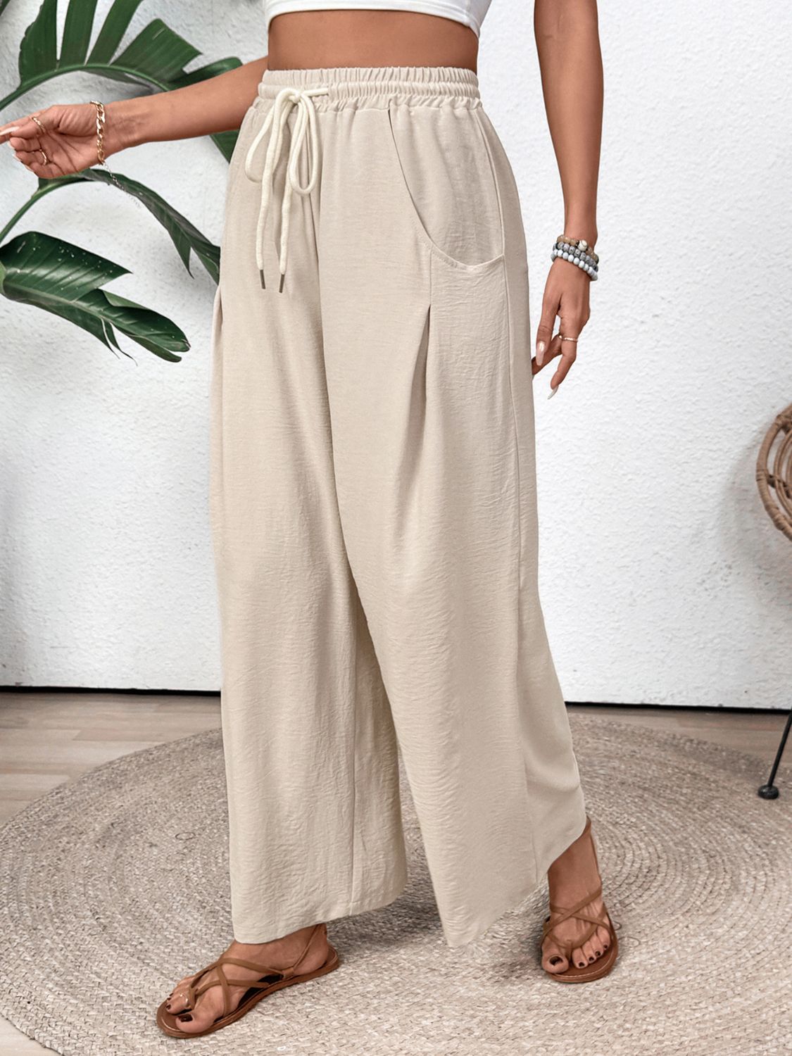 Perfee Drawstring Wide Leg Pants