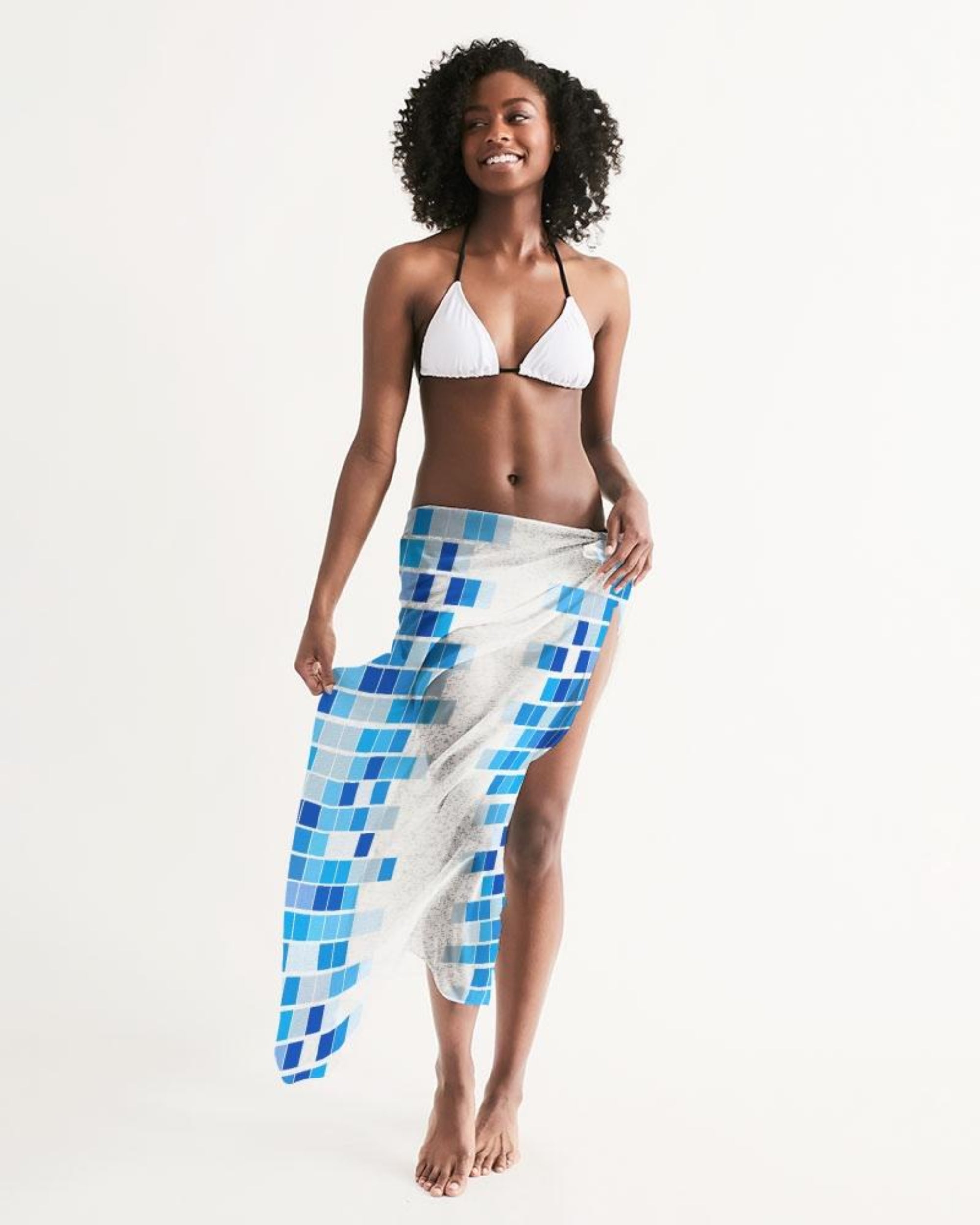 Sheer Mosaic Squares Blue and White Sarong