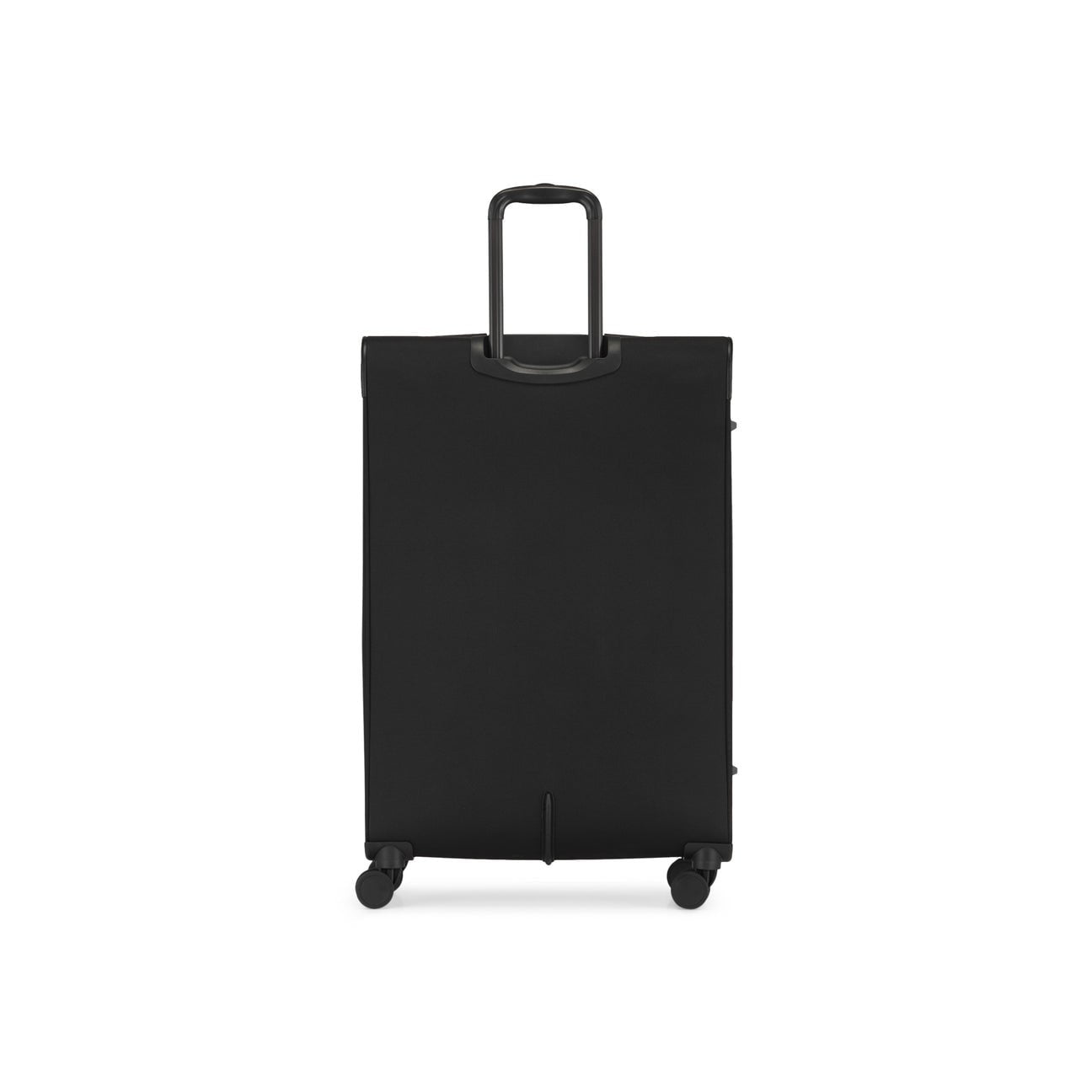 Black suitcase with wheels on a white background