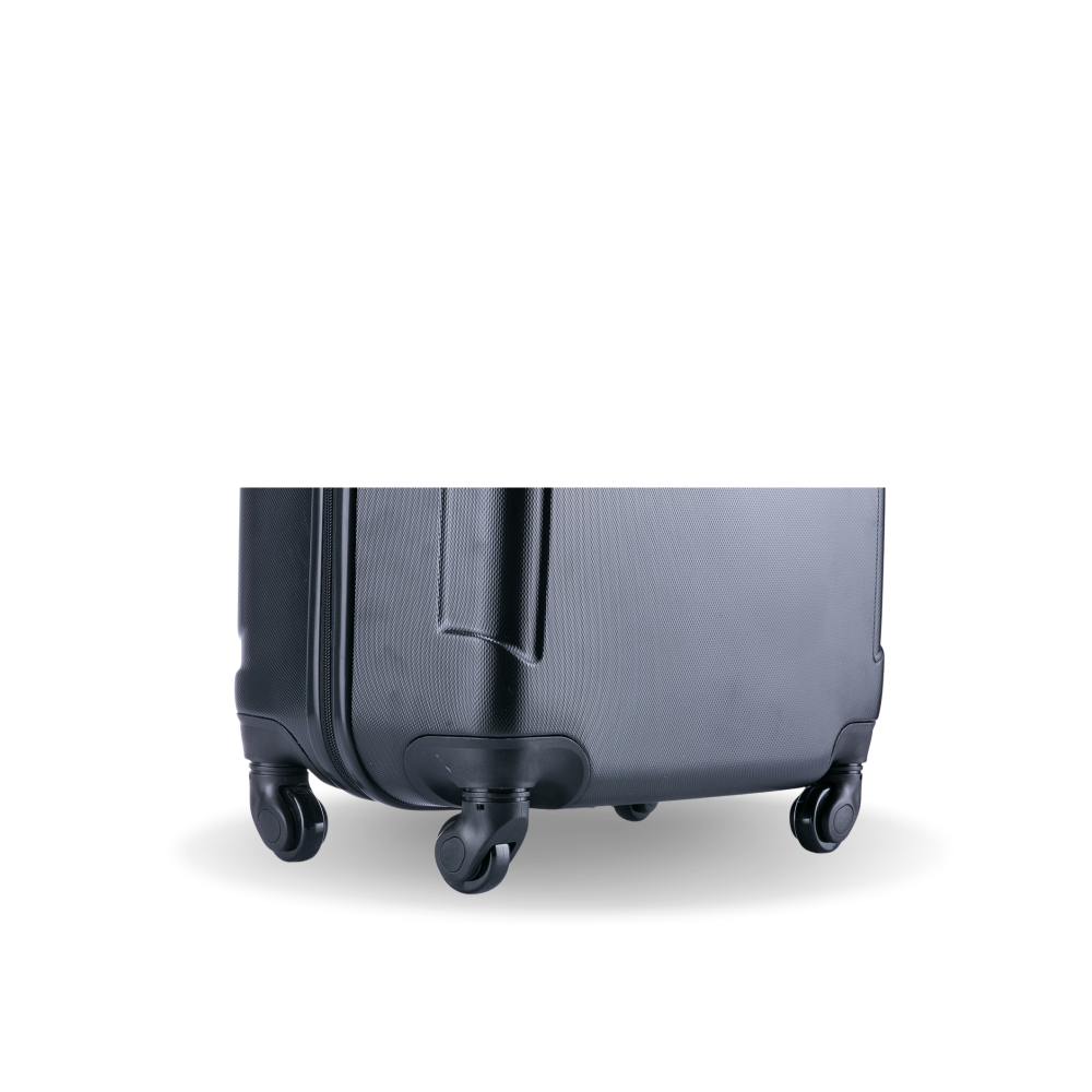Black suitcase with wheels on a white background
