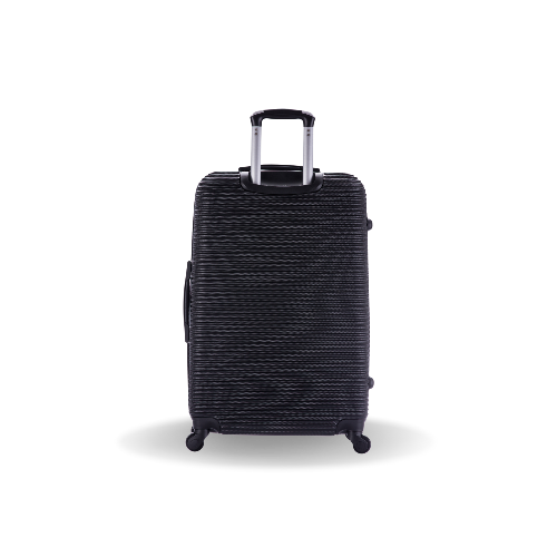 Black suitcase with a textured surface on a white background
