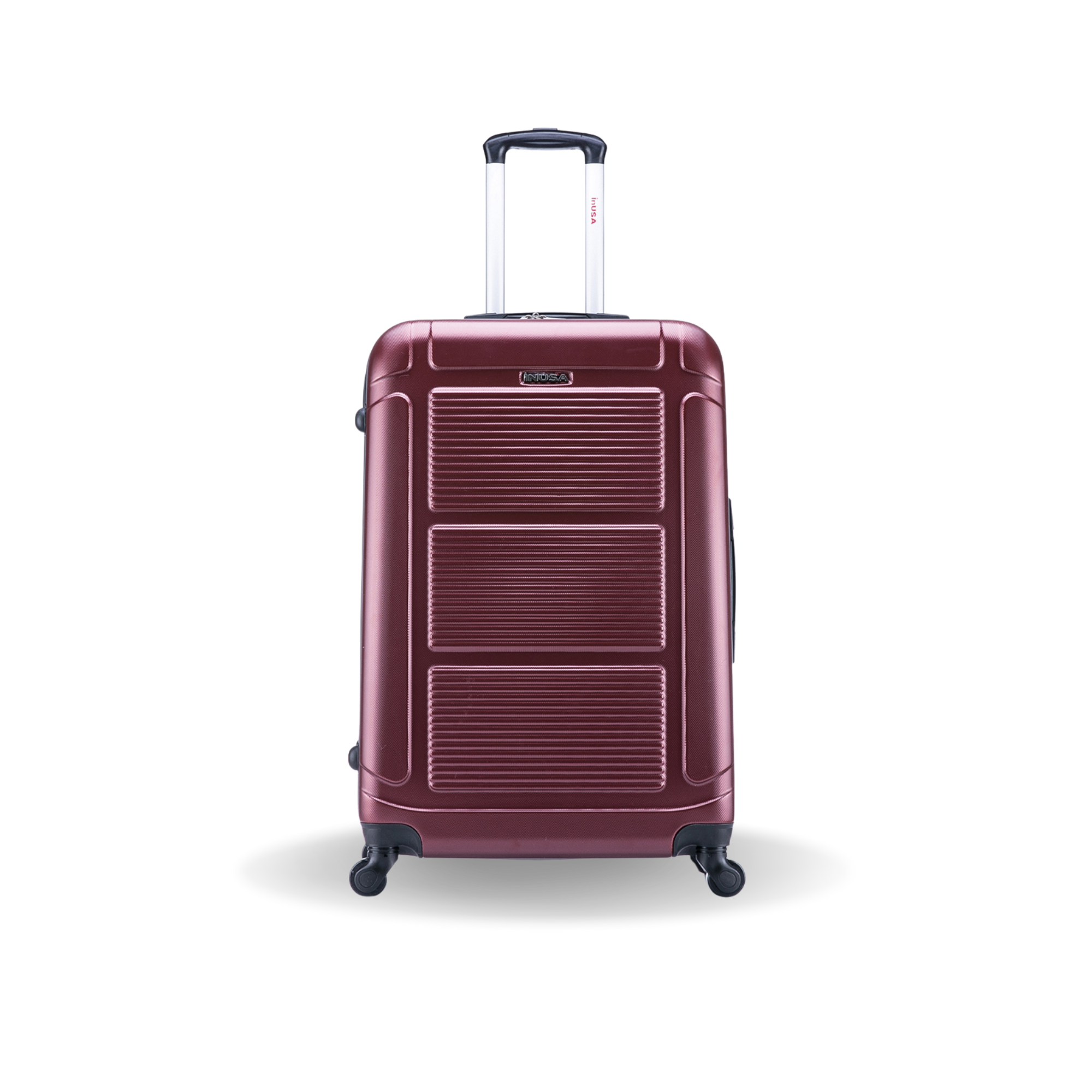 Maroon suitcase with a visible brand logo on a white background