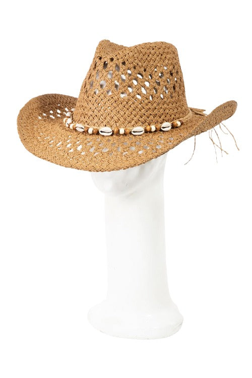 Fame Cowrie Shell Beaded String Straw Hat