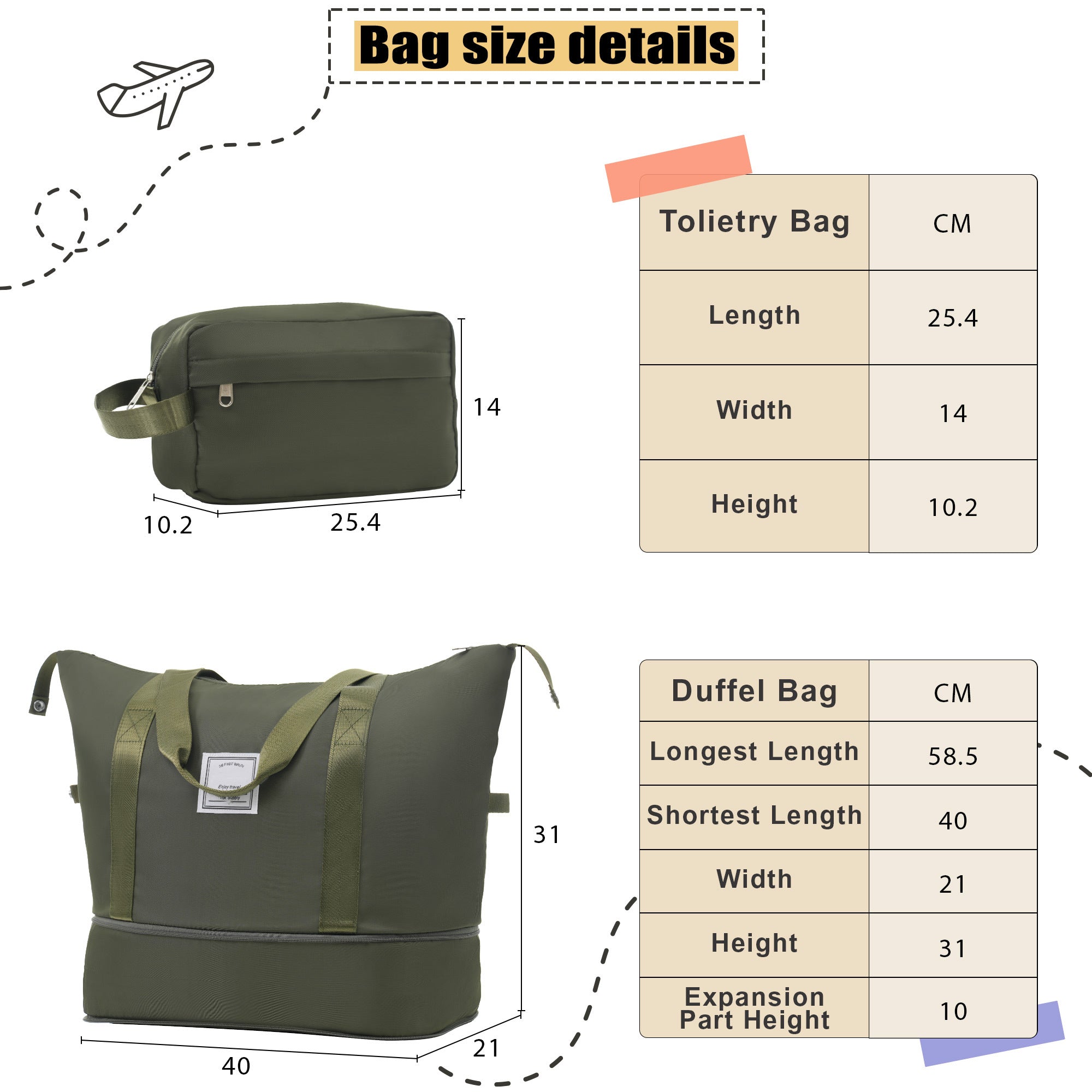 Green Softside Luggage Expandable Three Piece Set Suitcase with Duffel Bag