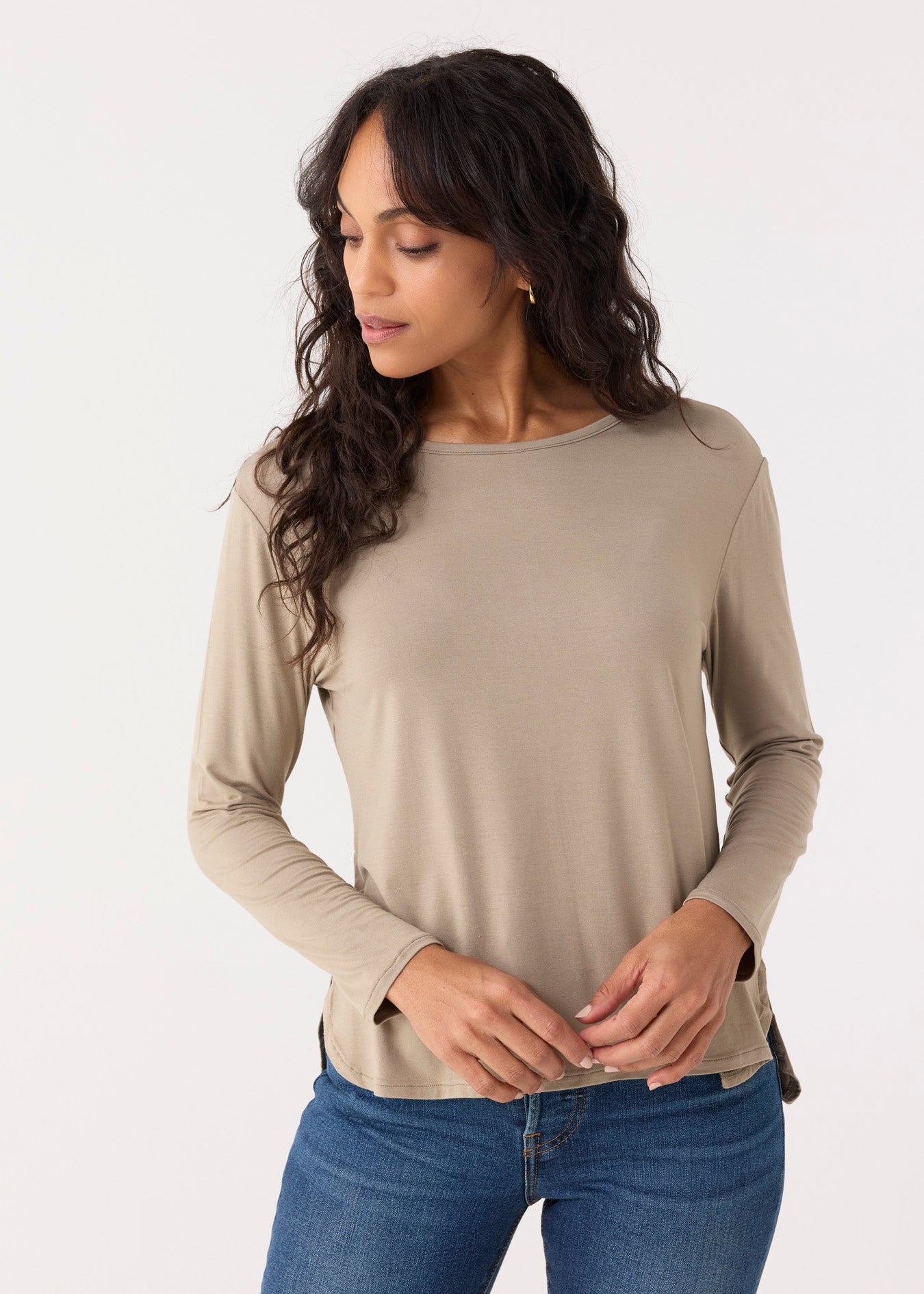 Cabana Life Sand Hi/Lo Bamboo Long Sleeve Top
