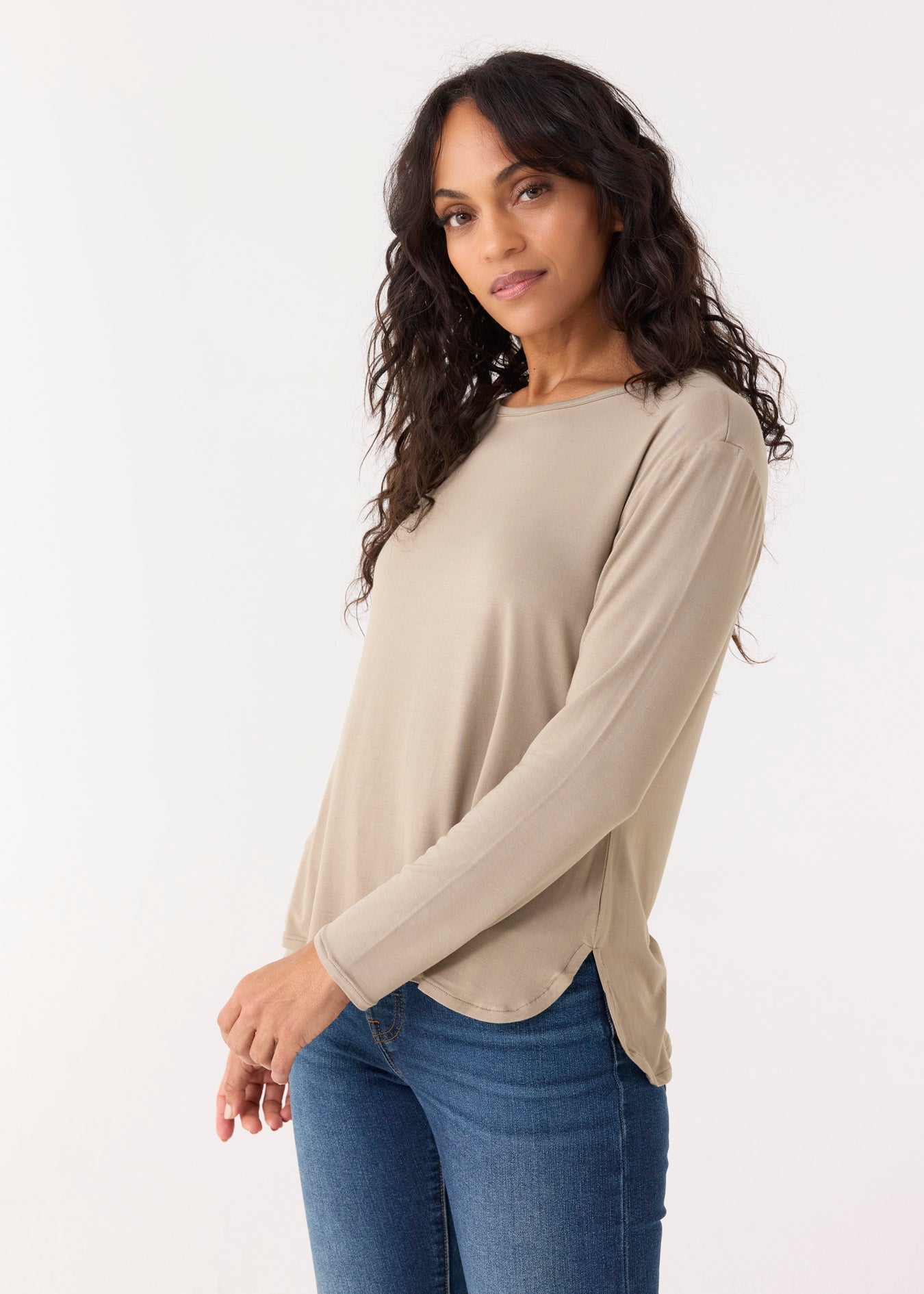 Cabana Life - Sand Hi/Lo Bamboo Long Sleeve Top