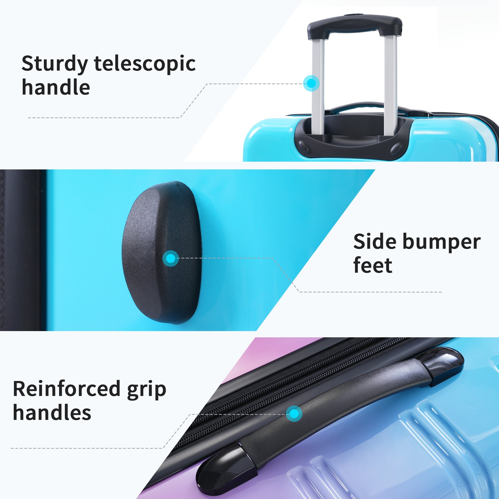 Blue and Pink Three Piece Hardshell Luggage Set
