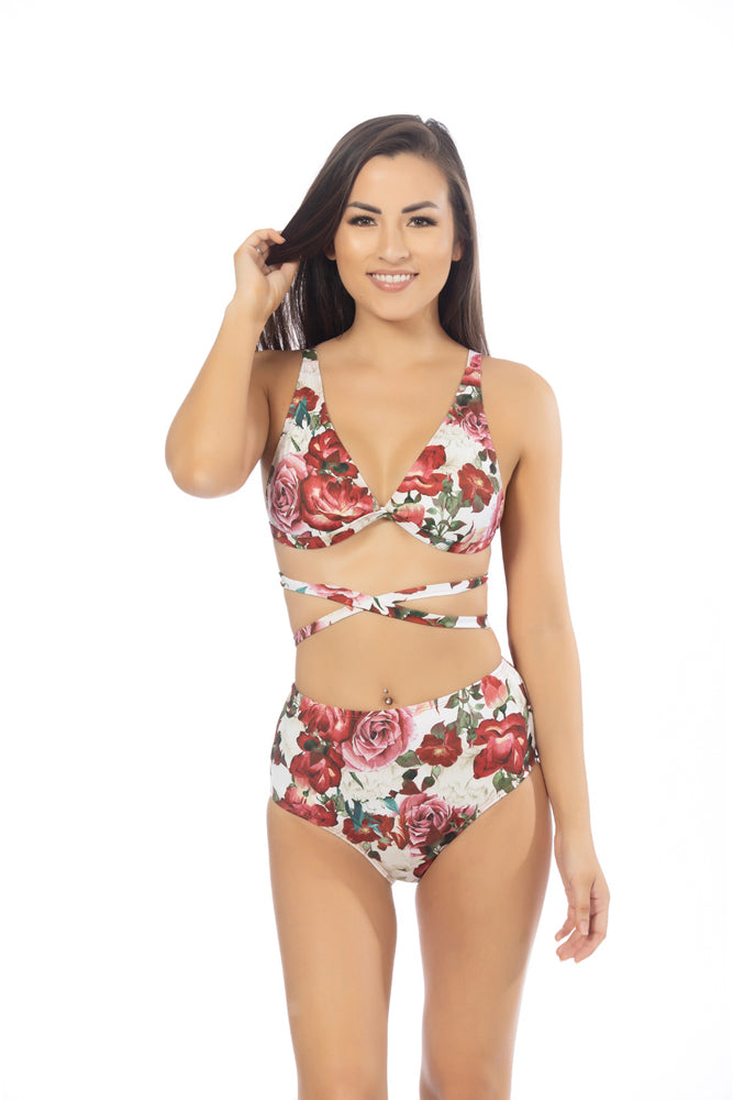 Beach Joy Bikini Rose Halter Wrap Top Bikini Set