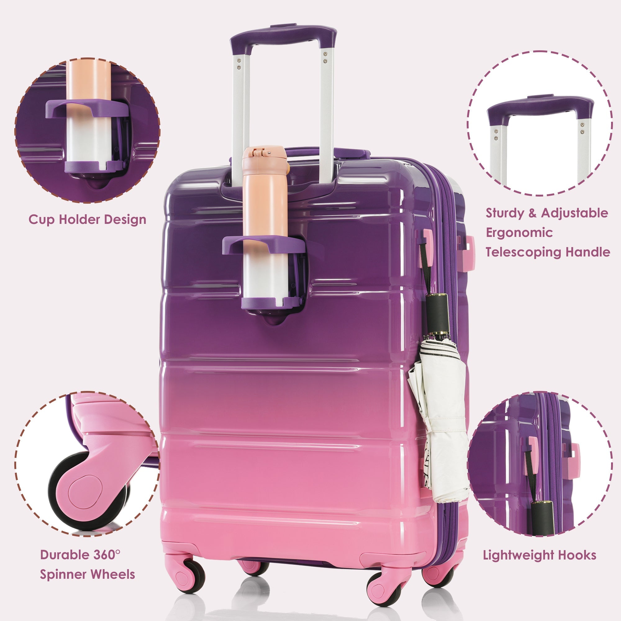 Luggage Set of Three with USB Port with Airline Certified Carry-on