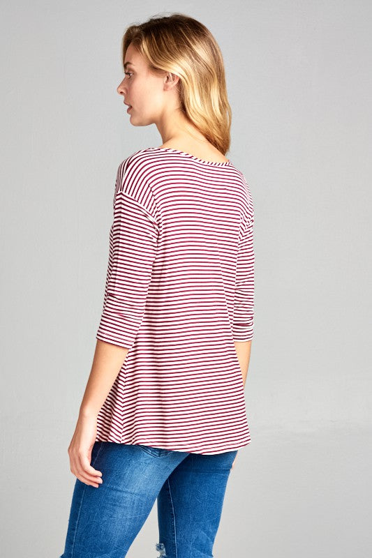 Stripe Jersey Lace Up Neck Top