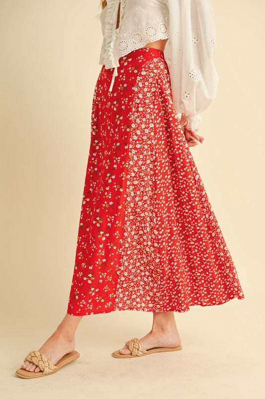 Aemi and Co Floral Elastic Waist Maxi Skirt