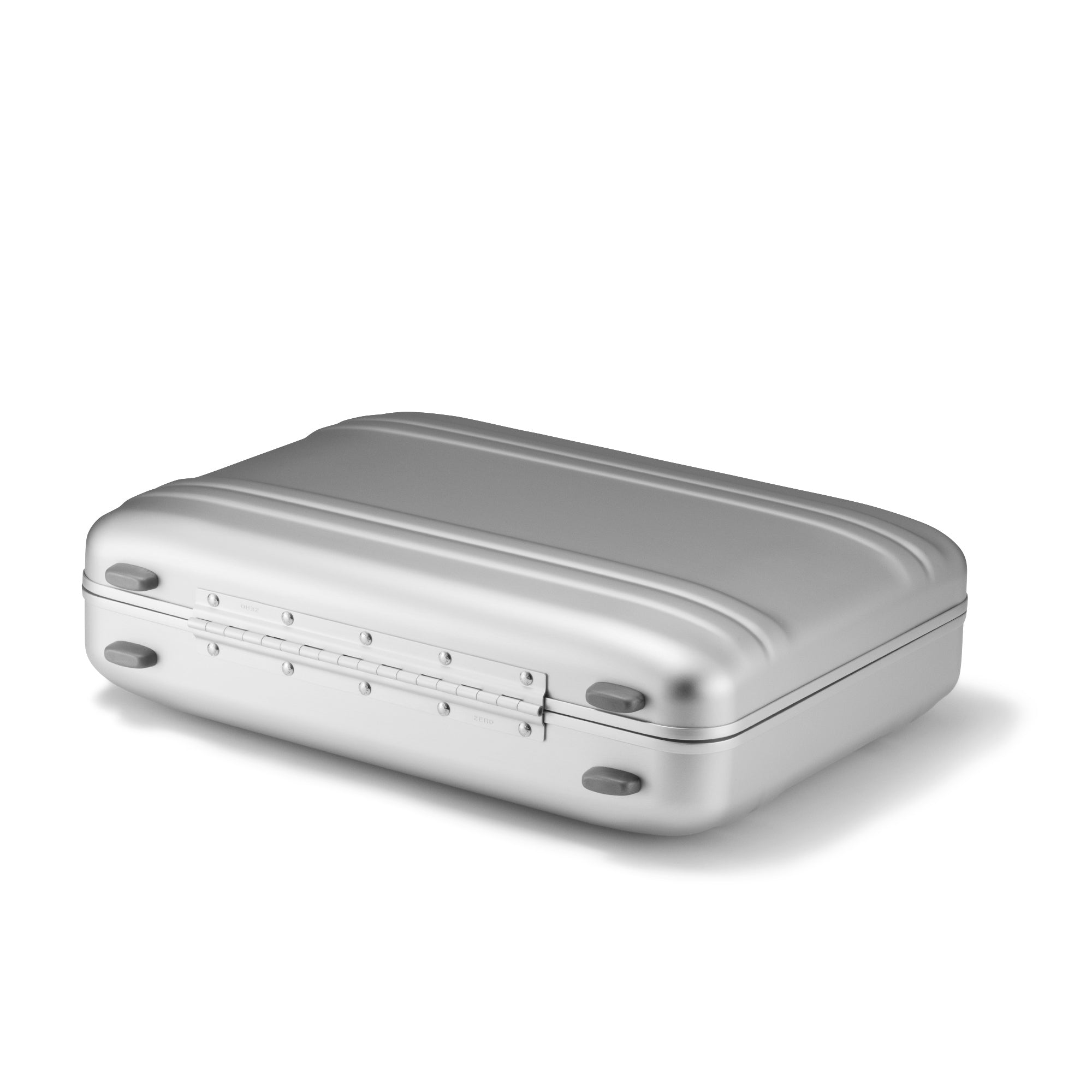 Silver rectangular metal box on a white background